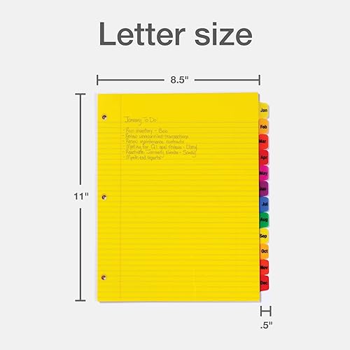 Miniatura 3 de Oxford Separadores mensuales de plástico para carpetas de 3 anillos, 12 pestañas preimpresas multicolor, enero a diciembre, tamaño carta, paquete de