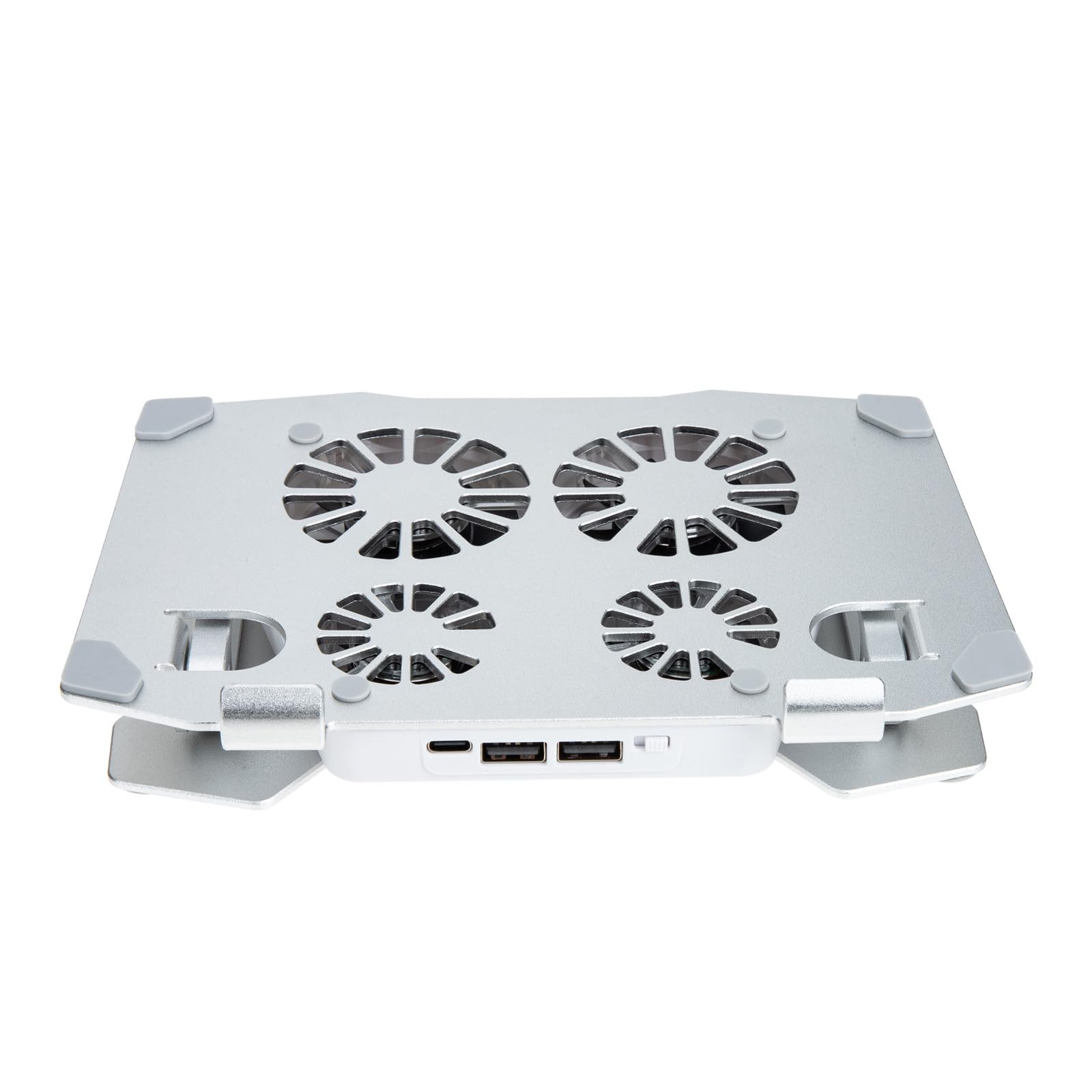 SHINEOFI Supporto per Laptop Regolabile in Altezza e Angolo 4 Ventole di Raffreddamento Silenziose, Struttura in Metallo Argento per Ufficio e Casa