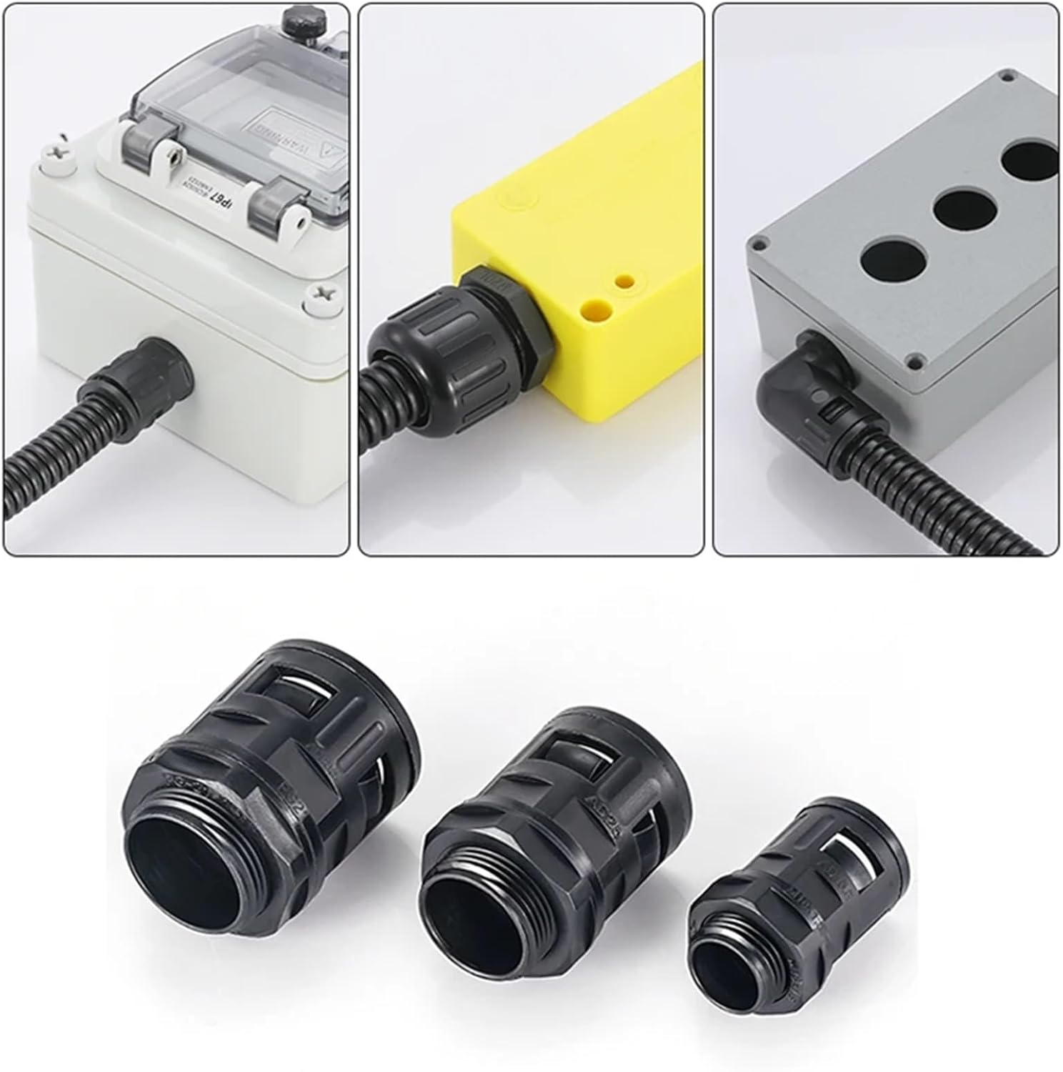 1Pcs Corrugated Pipe Joint Plastic Tube Connecto Bellows Joint AD10-PG7-AD54.5-PG48 Cable Gland Nylon Joint(AD10 PG7,1pcs)