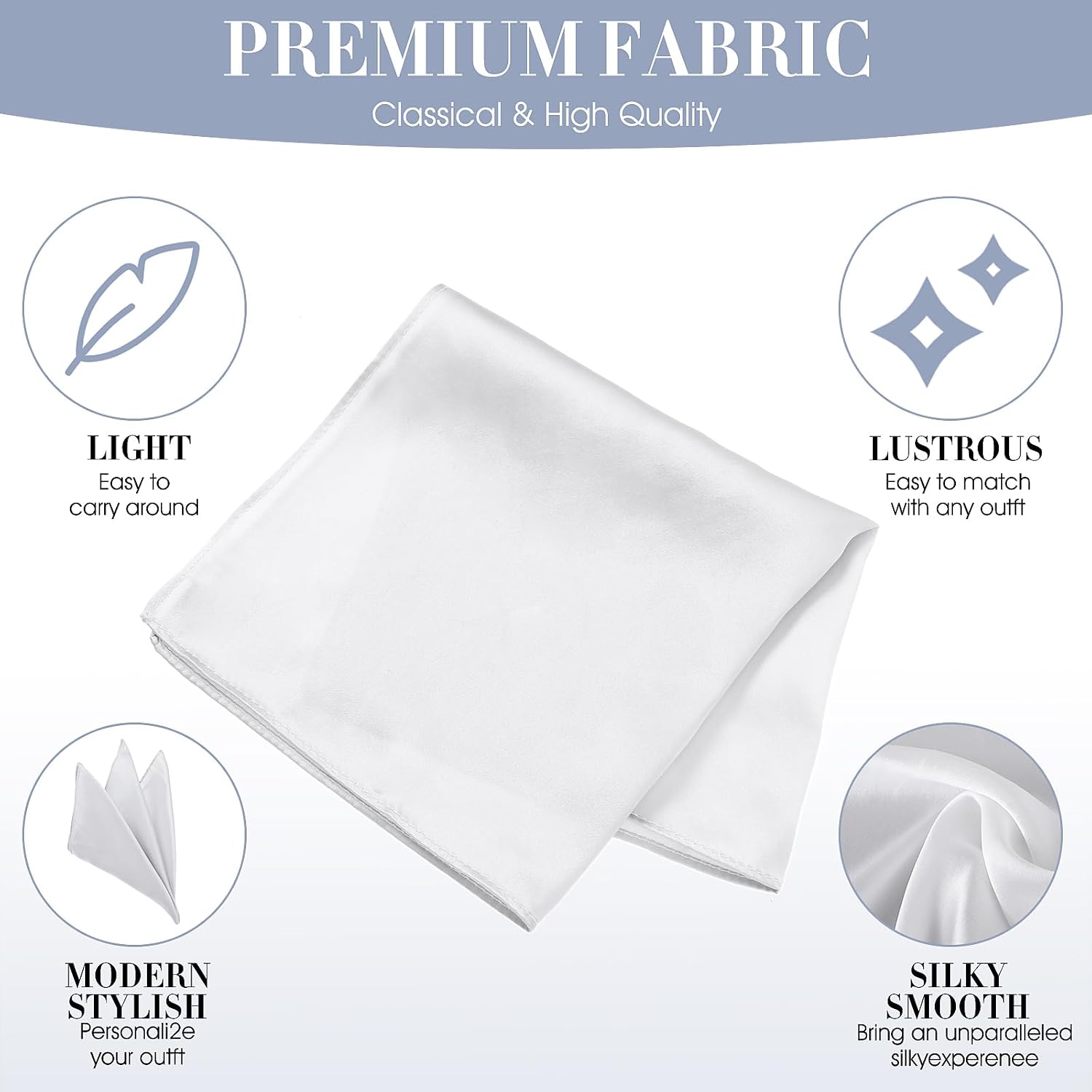 13 Inch Men's Handkerchiefs 100% Real Mulberry Silk Pocket Square for Men,White Handkerchiefs for Men