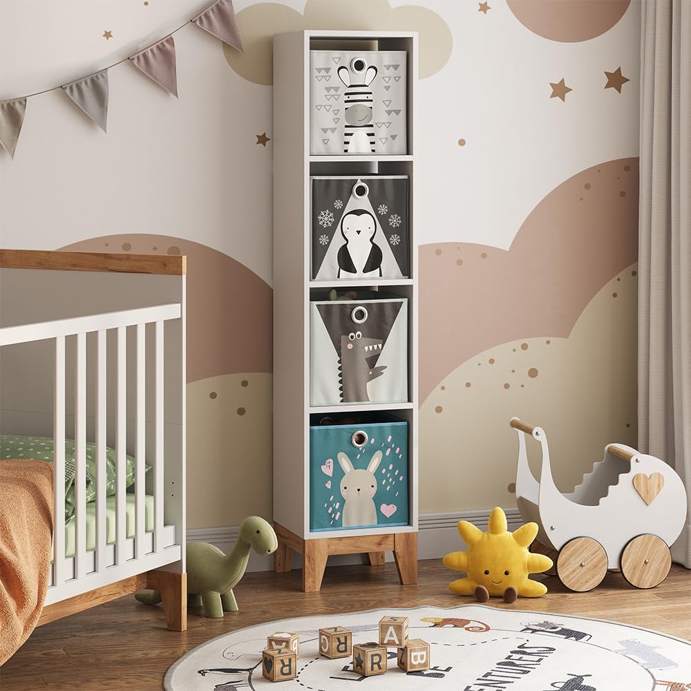 VitaliSpa Scaffale per bambini Malia, Bianco/Artisan, 35.2 x 159.5 cm, adatto per la conservazione di libri e giocattoli