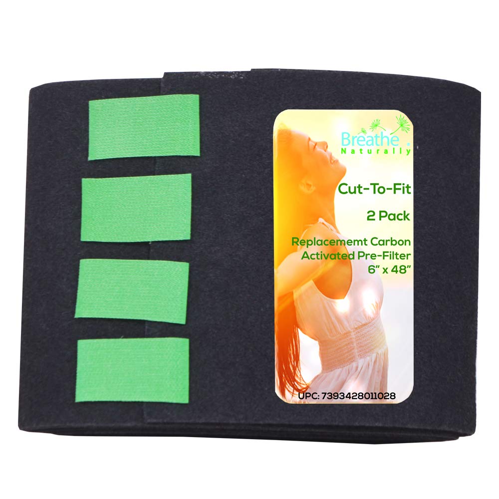 Breathe Naturally Universal Cut To Fit Carbon Activated Air Filter - Replacement Charcoal Filters - Pre Filter Carbon Sheet for Air Purifier, Vent Filters & More - Made in USA (Pack of 2, 6x48)