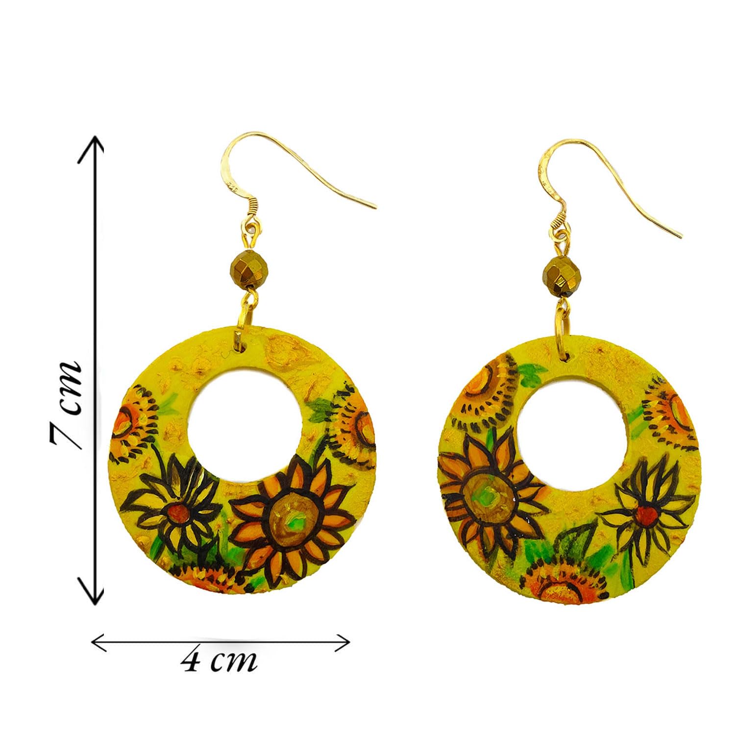 Orecchini dipinti a mano – I GIRASOLI QUADRO FAMOSO - Orecchini da donna, Gioielli in legno dipinti a mano, Gancio in argento, Made in Italy, Bijoux, Lavorazione Artigianale