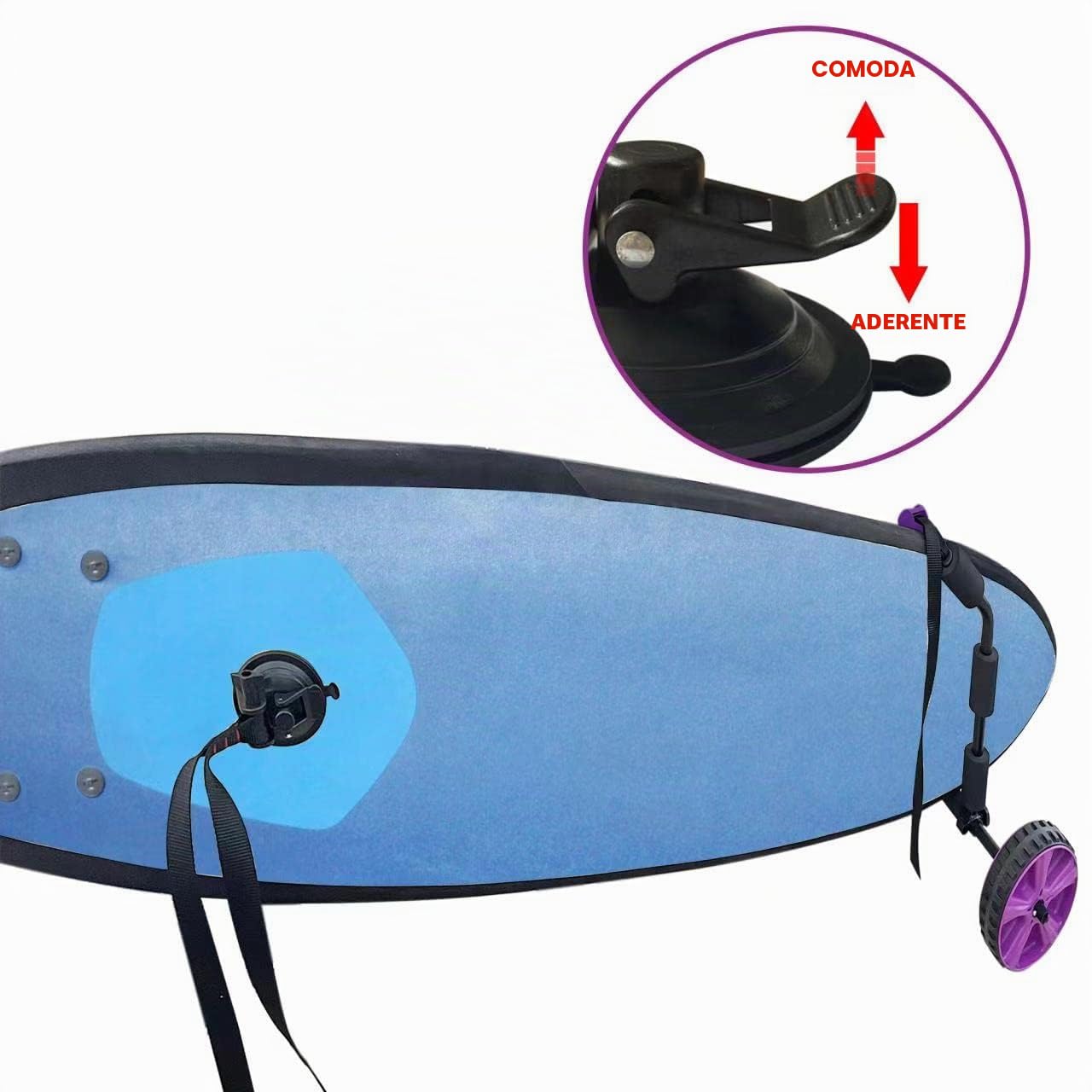 Carrello verticale regolabile per tavola da surf con ruote da spiaggia facili da usare, adatto per vari terreni