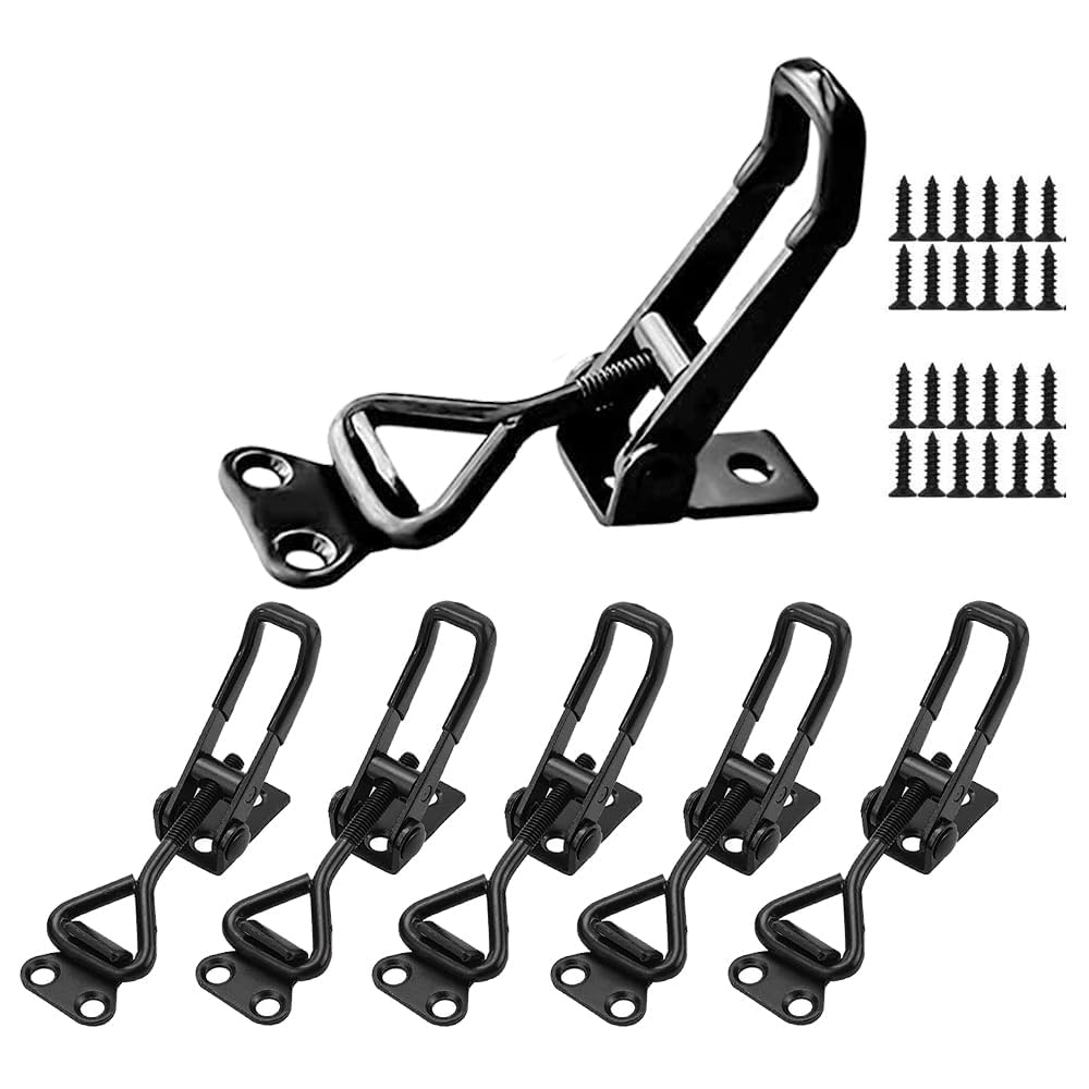 KASTWAVE 6 Pack Toggle Latch Clamp 4001, Adjustable Toggle Clamp Latch, Heavy Duty Toggle Latches, 330 Lbs Holding Capacity Pull Latch Clamp for Lid Jig, Tool Box Case (Black)