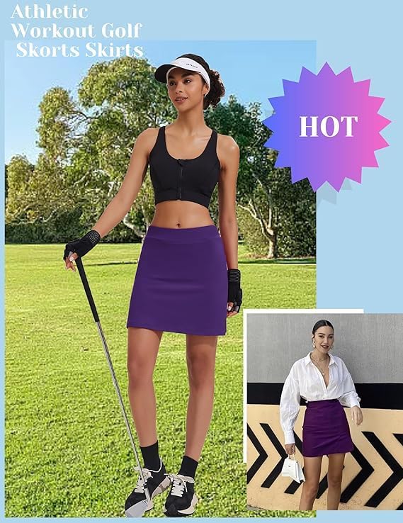 Image of Jawdrobe Women's Women's & Girls High Rise Flared Skorts Stretchy Opaque Skater Skirts with Shorts