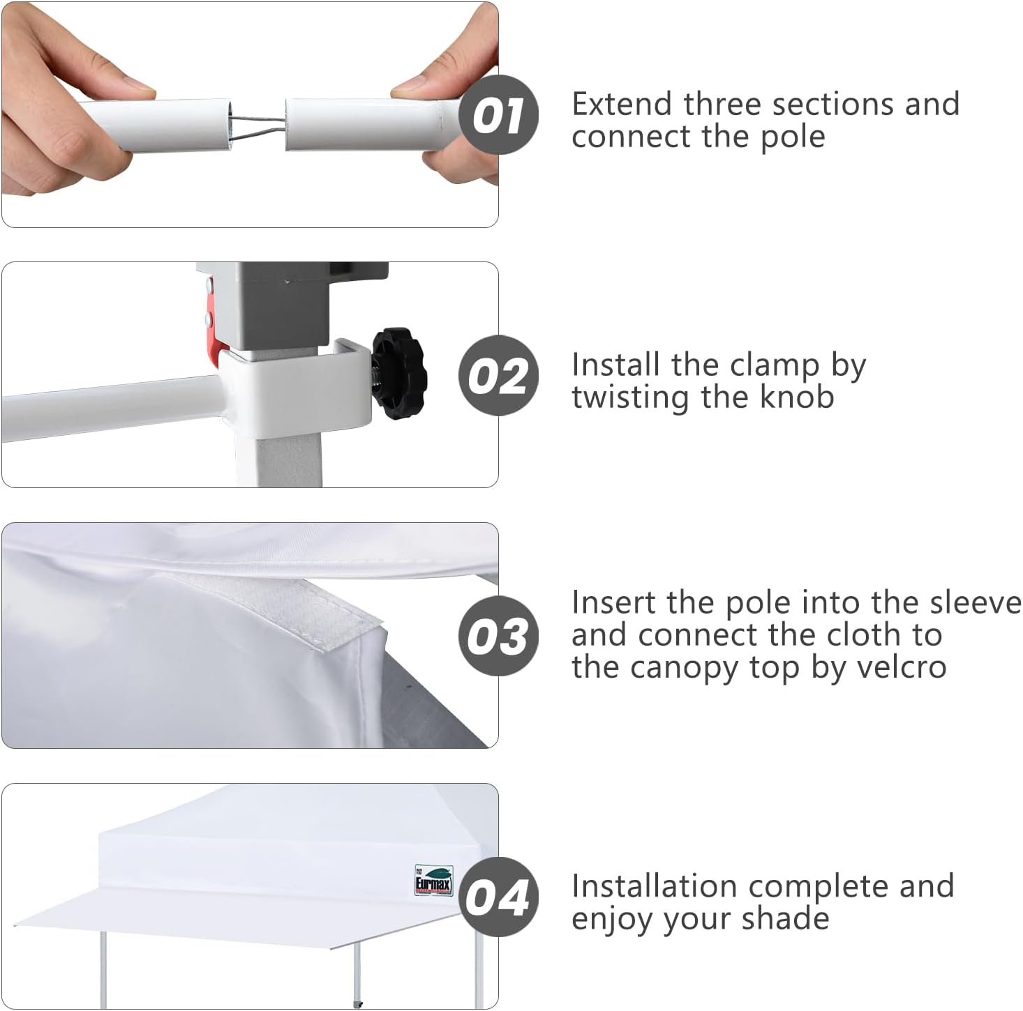 Eurmax USA 10ft Pop Up Canopy Awning,120"x36"Extended Sunshade Tarp with 30 SqFt Extra Shade,Commercial Grade Removable Replacement Tent Awning ONLY Fits 10x10 Canopy Tent with Square Leg,White