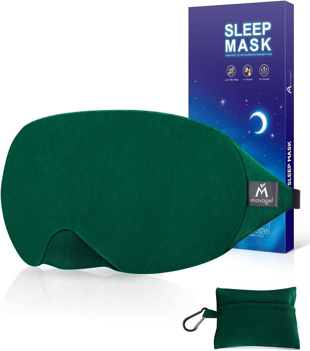 Mavogel Cotton Sleep Eye Mask - Breathable Light Blocking Sleep Mask, Soft Comfortable Night Eye Mask for Men Women, Eye Cover for Travel/Sleeping/Shift Work, Includes Travel Pouch (Green)