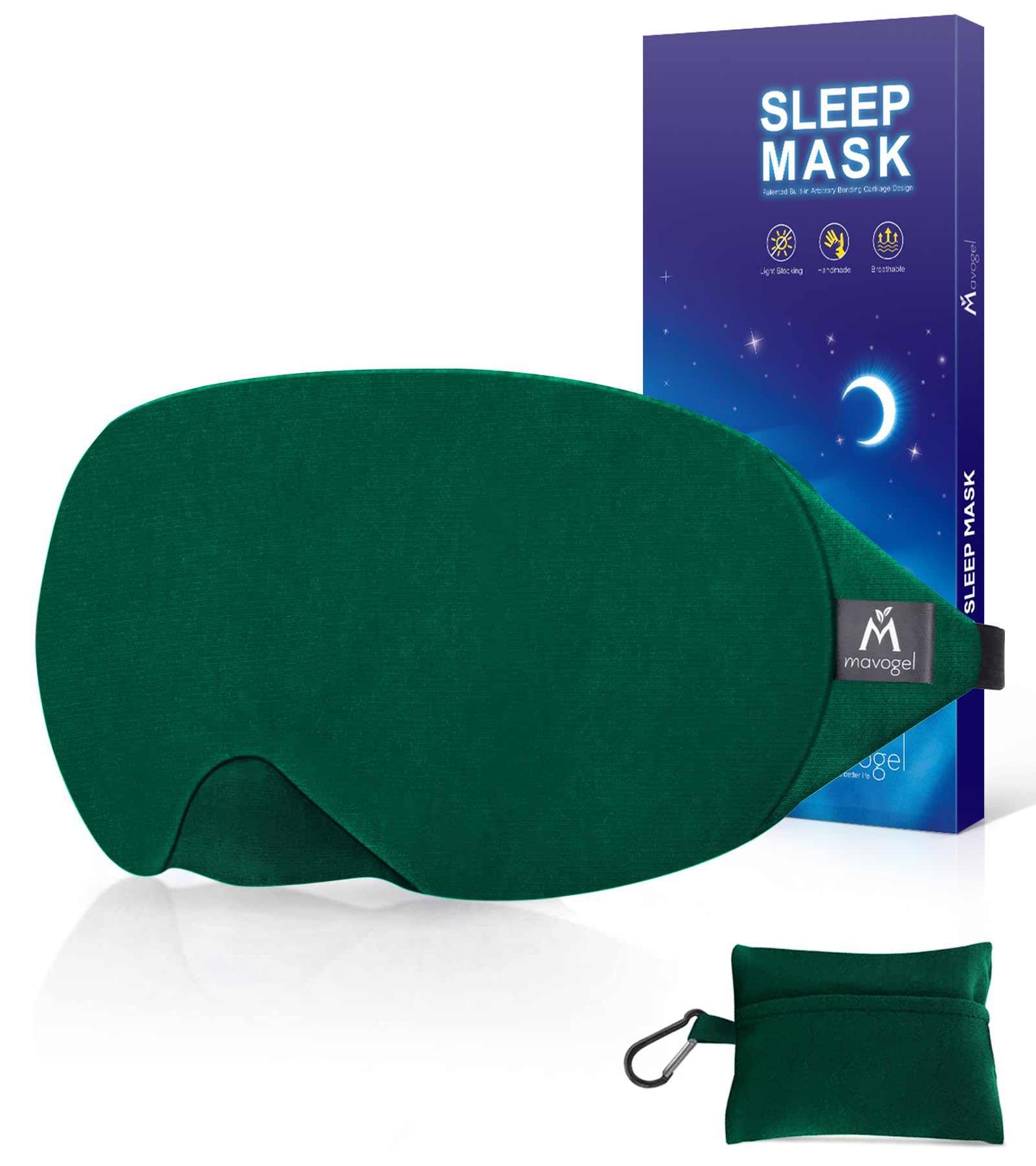 Mavogel Cotton Sleep Eye Mask - Breathable Light Blocking Sleep Mask, Soft Comfortable Night Eye Mask for Men Women, Eye Cover for Travel/Sleeping/Shift Work, Includes Travel Pouch (Green)