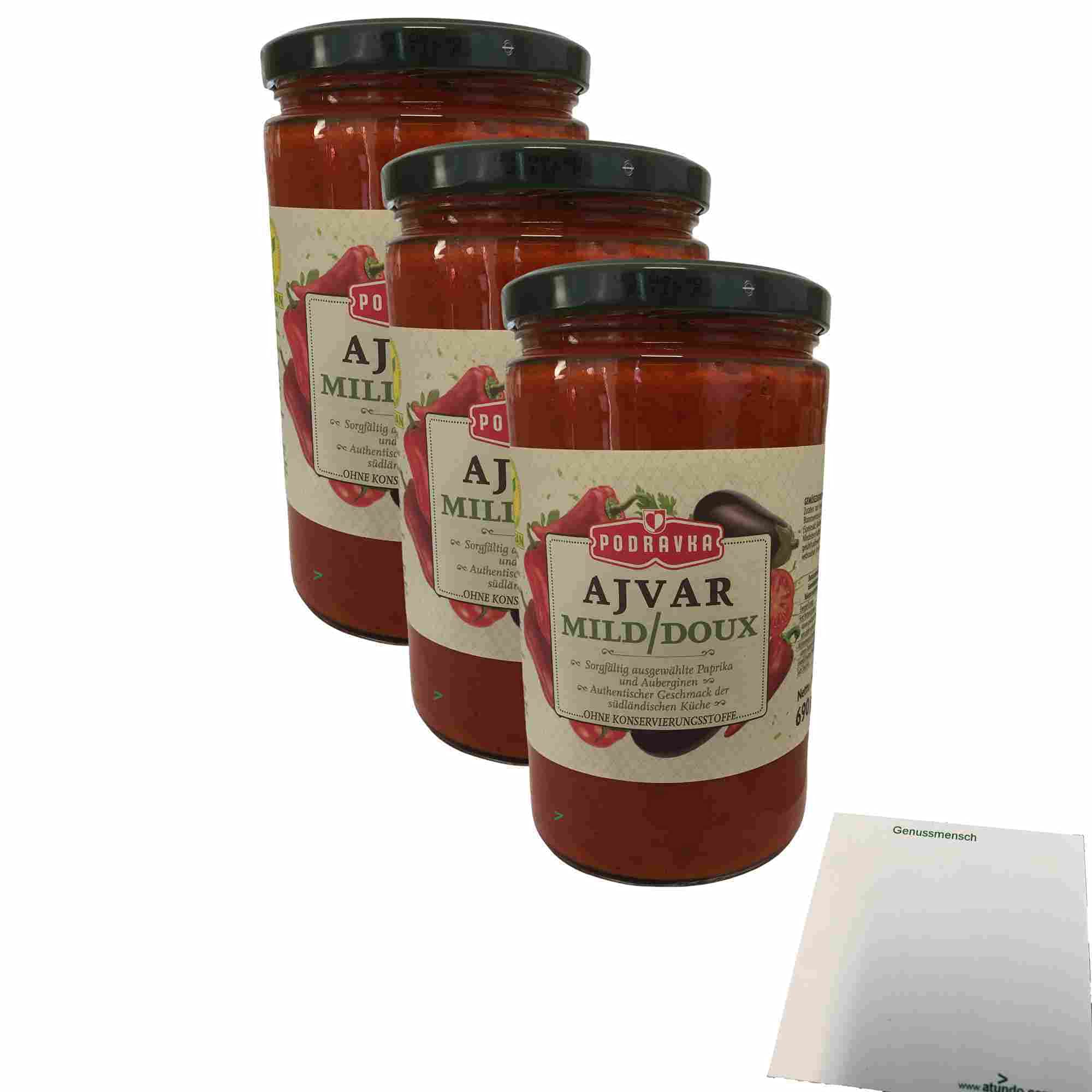 usy Bundle for Podravka Ajvar Mild Pack of 3 (3 x 690 g Glass) + usy Block