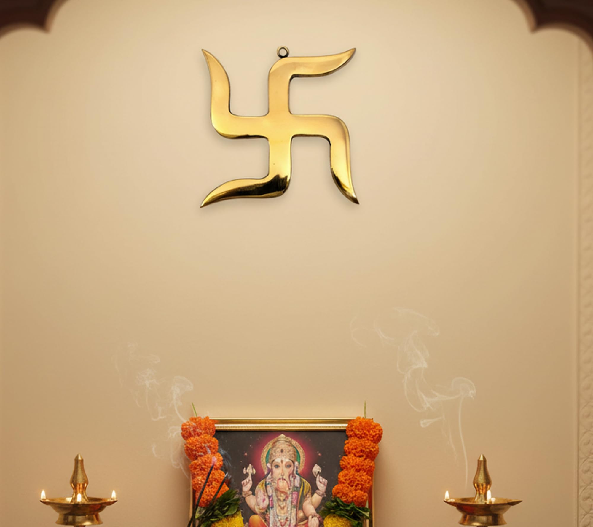 Brass Swastik Sathiya Wall Hanging Yantra - 5.5 inches | Vastu | Fengshui | Goodluck, Auspicious, Religious symbols | Pooja Idols | Home Decor