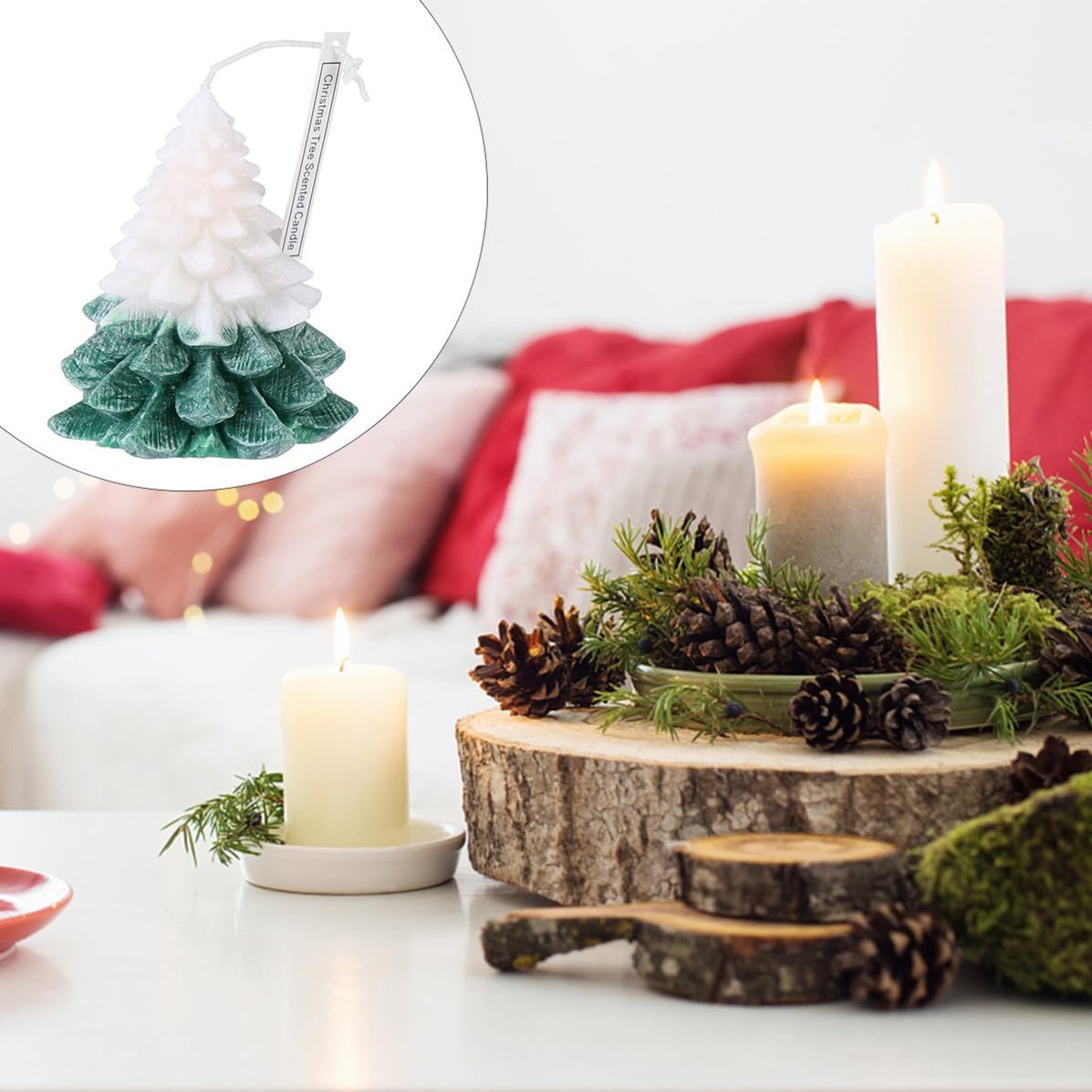 Christmas Tree Aromatherapy Candle Handcrafted Wax Centerpiece Decor