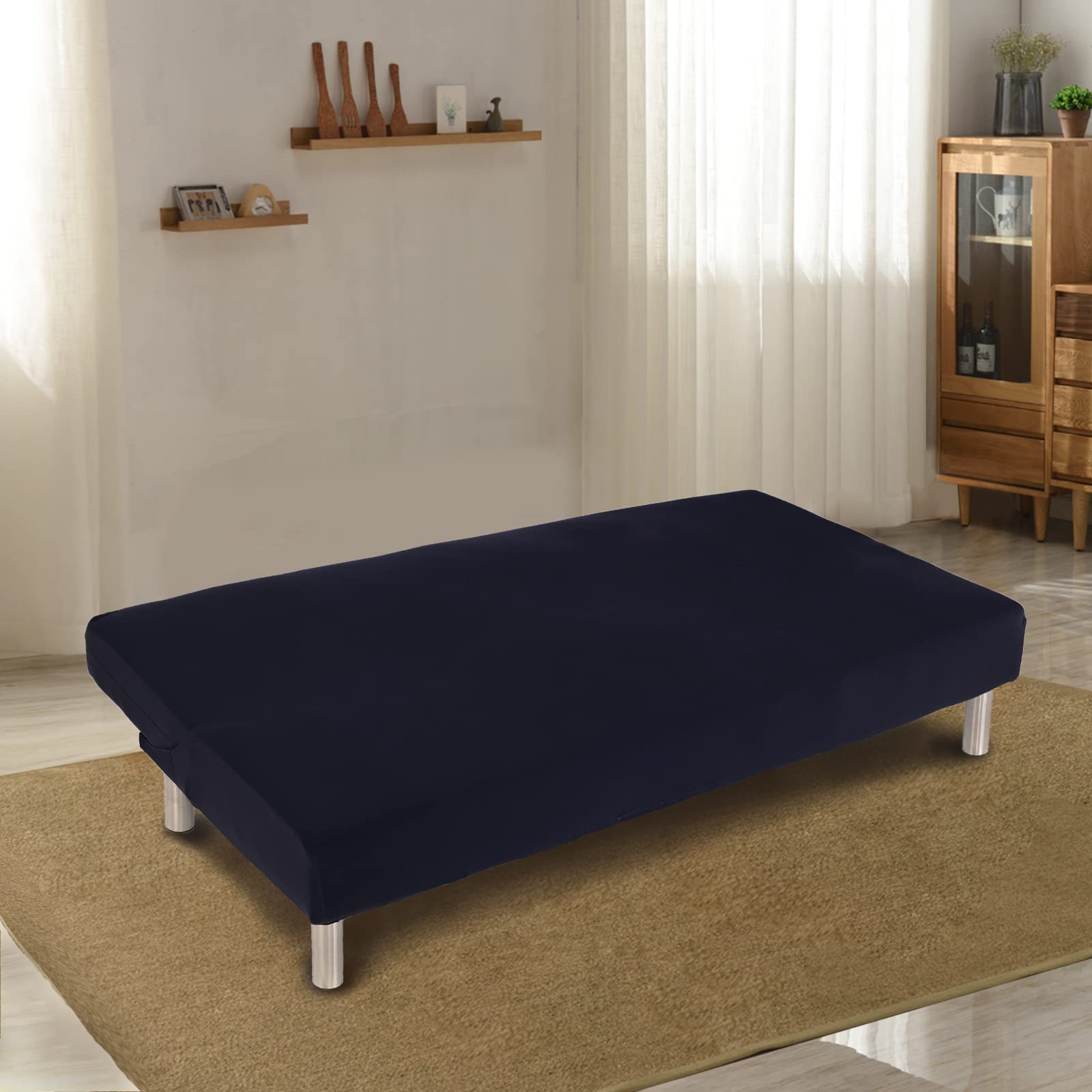 Lydevo Copridivano 3 Posti Senza Braccioli Elasticizzato Universale, Copridivano Letto Pieghevole Clic Clac Lavabile Rimovibile Estraibile, Fodera per Divano Futon per Soggiorno Casa,Nero
