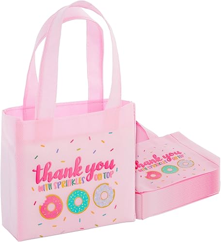 BLUE PANDA Bolsas de donas – 6.5 x 7 x 2 pulgadas, color rosa, paquete de 24 – Bolsas de regalo de fiesta para cumpleaños de niñas, regalos de