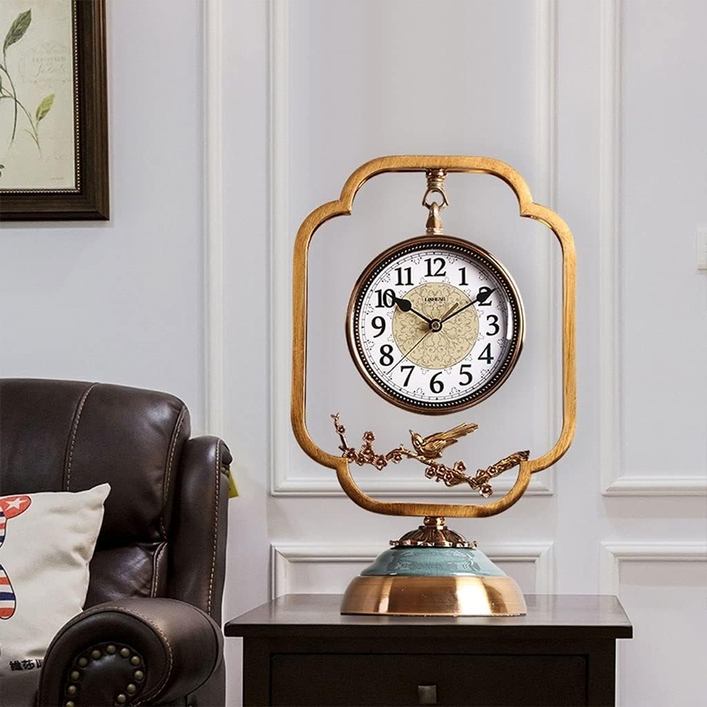 Desk Clock Table Clock European Style Retro Table Clock Metal Table Clock Desktop Ornaments Home Bedroom Bedside Clock Mute Table Clock Seat Clock(C)