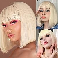 Vista 8 de Flequillo rubio con clip en grueso natural frente completo, flequillo limpio flequillo recto con sienes postizo de una pieza