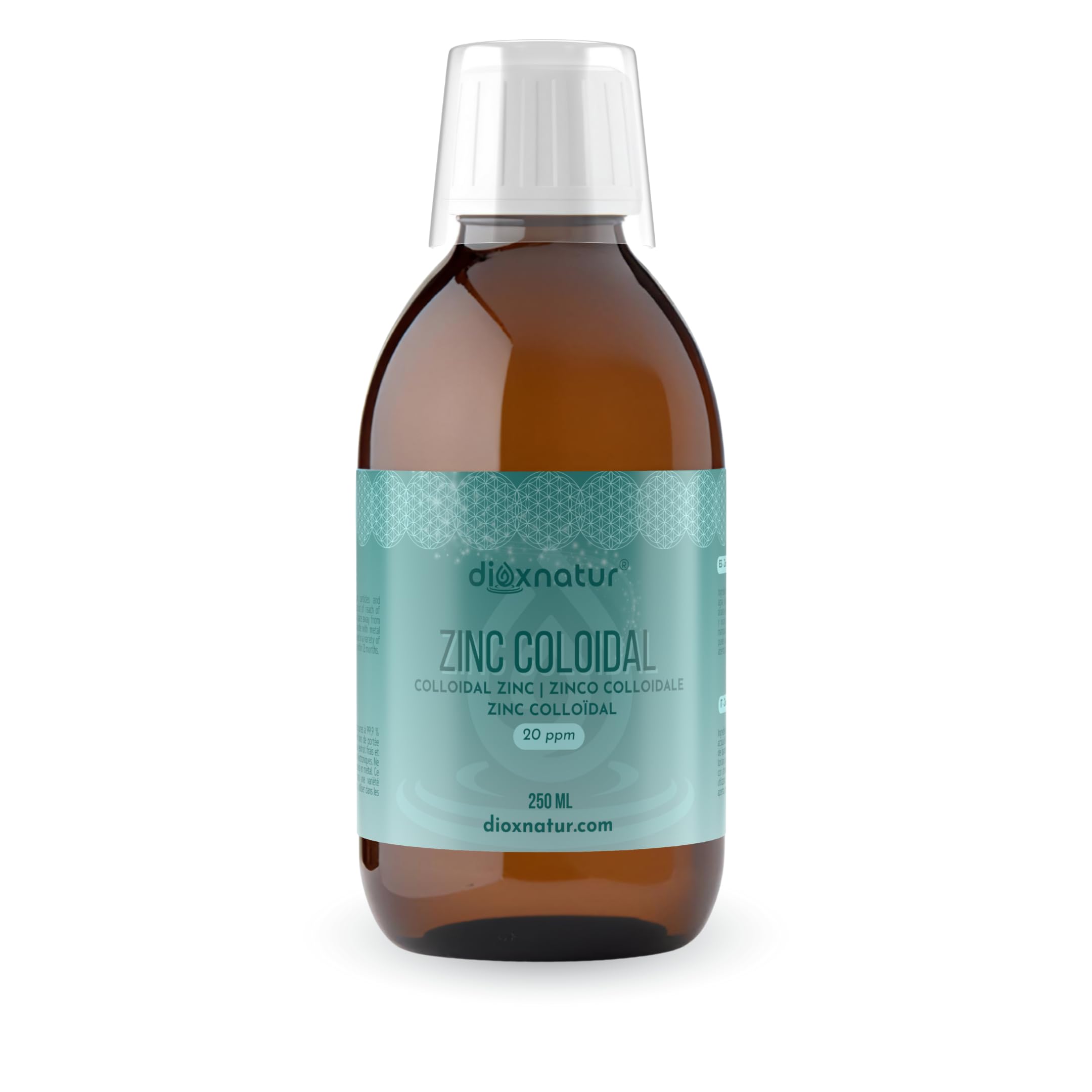 Zinc Coloidal 250ml 20 ppm - Zinc líquido - Envase vidrio ambar - Vaso medidor incluido