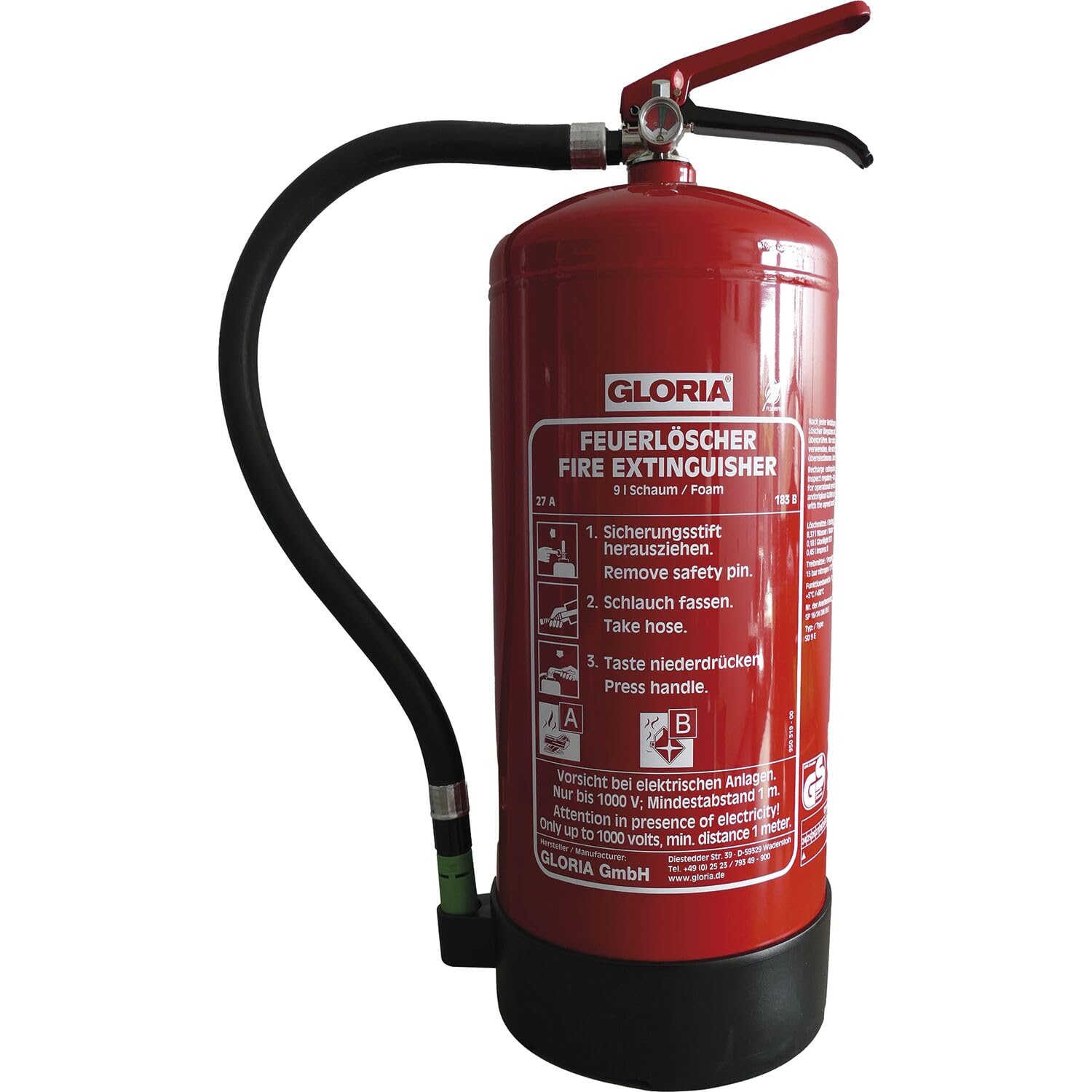 Gloria Feuerlöscher Schaum SD9E - fluorfreier Schaumlöscher 9l - Schaumfeuerlöscher für Brandklasse A/B