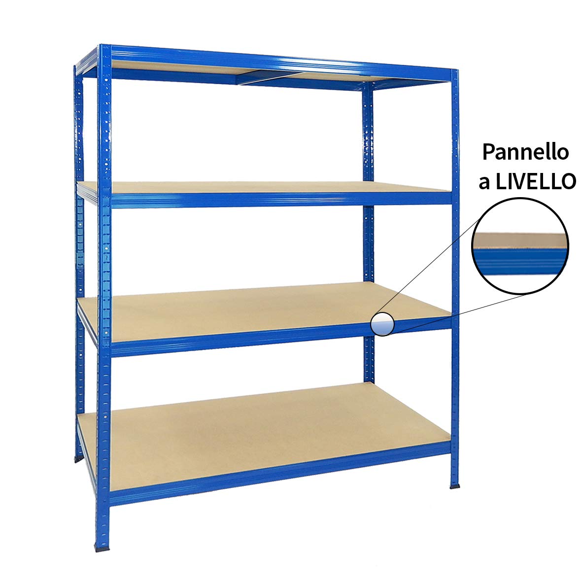 Scaffale legno metallo 4 ripiani cm L120xP60 xH180 Alta portata Blu Incastro