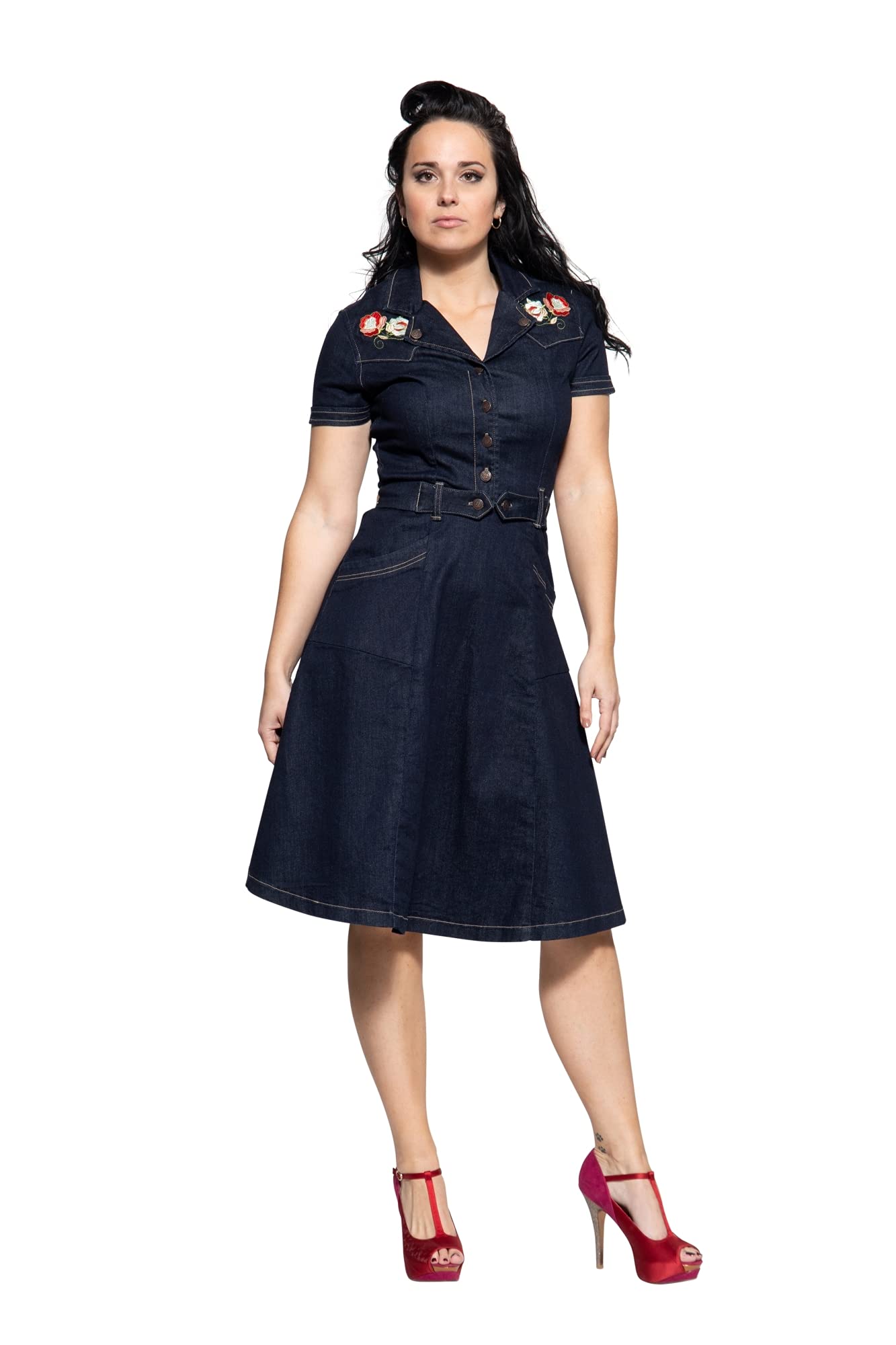 Queen Kerosin Denim Jeanskleid Regular Fit Western Stickerei