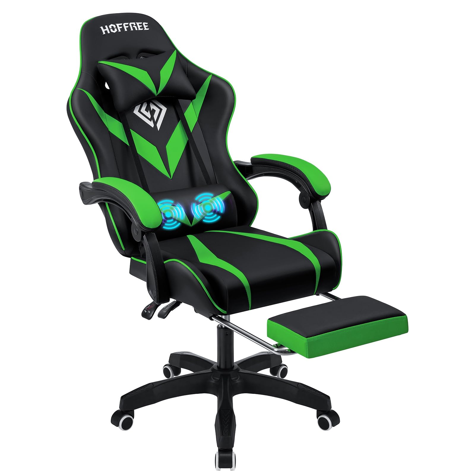 Gaming Chair with Massage Ergonomic Computer Chair with Footrest and Lumbar Support Reclining PC Game Chair for Boys with Adjustable Armrest and Headrest Green