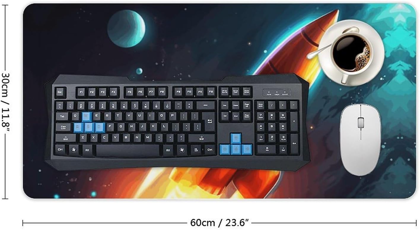 Stars and Space Rockets Mouse Pad 24x12 in Large Computer Desk Mat image 2