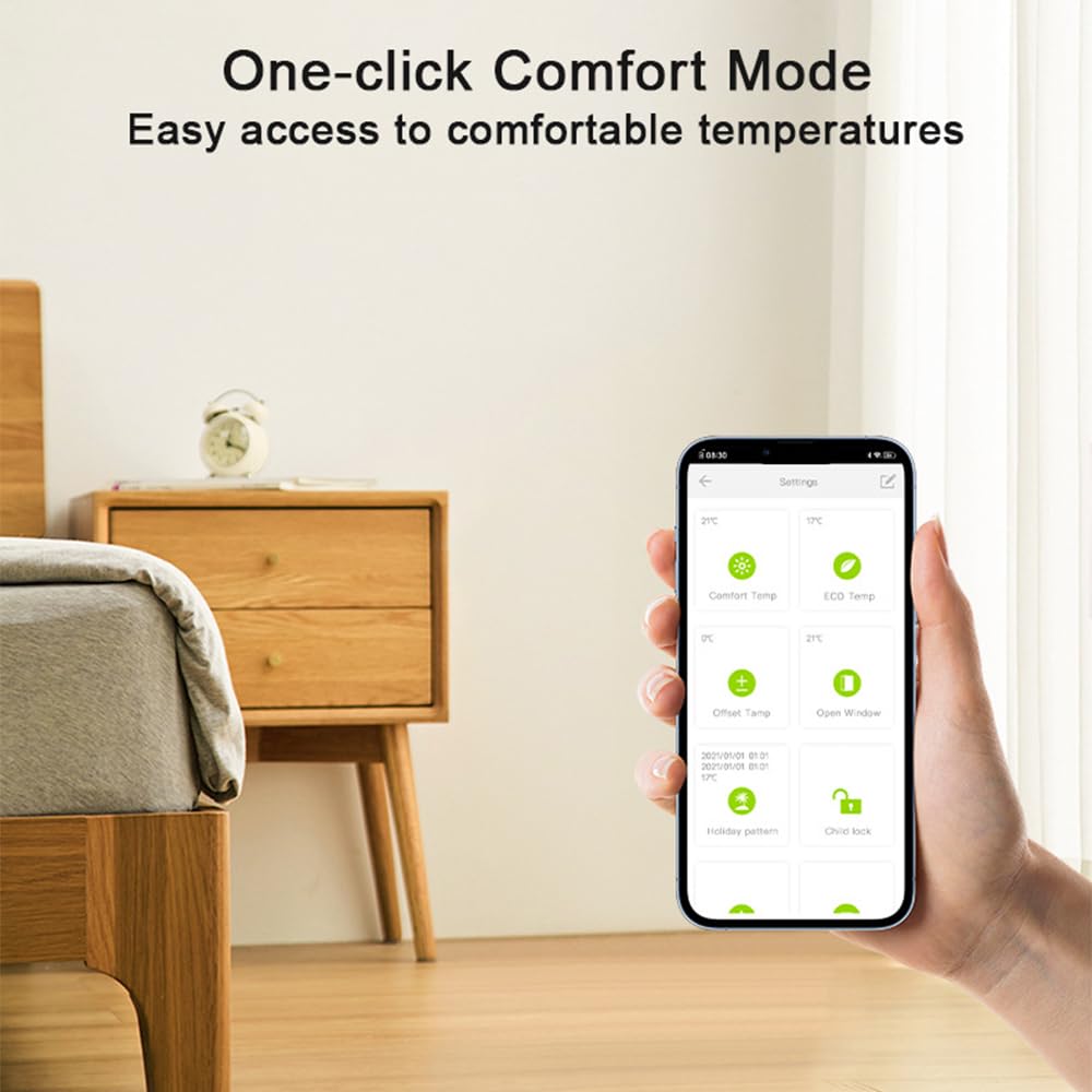 Valvola Termostatica Intelligente con Funzione di Apertura Finestra, Controllo Vocale, /WiFi/BT, Gestione Efficiente Dell'energia, Bianco (#2)