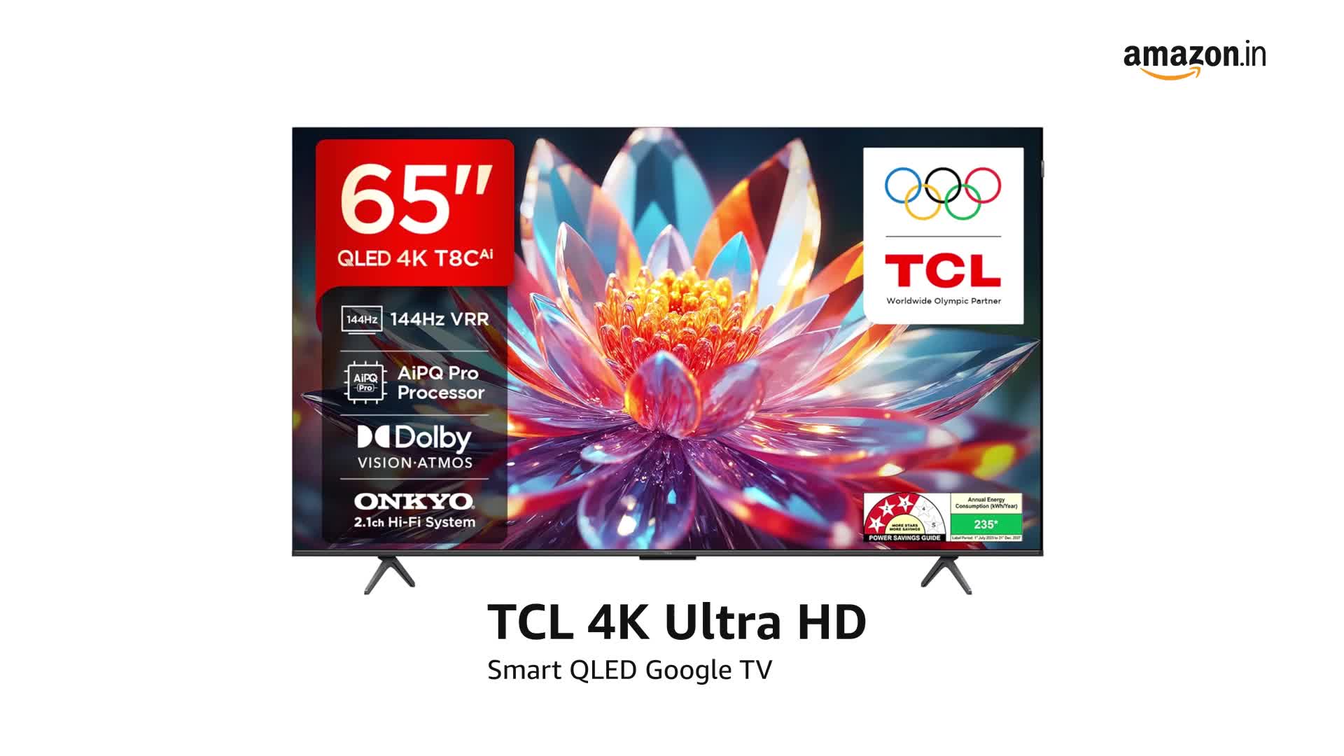 TCL TV 65型 TCL 164 cm (65 inches) 4K Ultra HD Smart QLED Google TV 65T8C