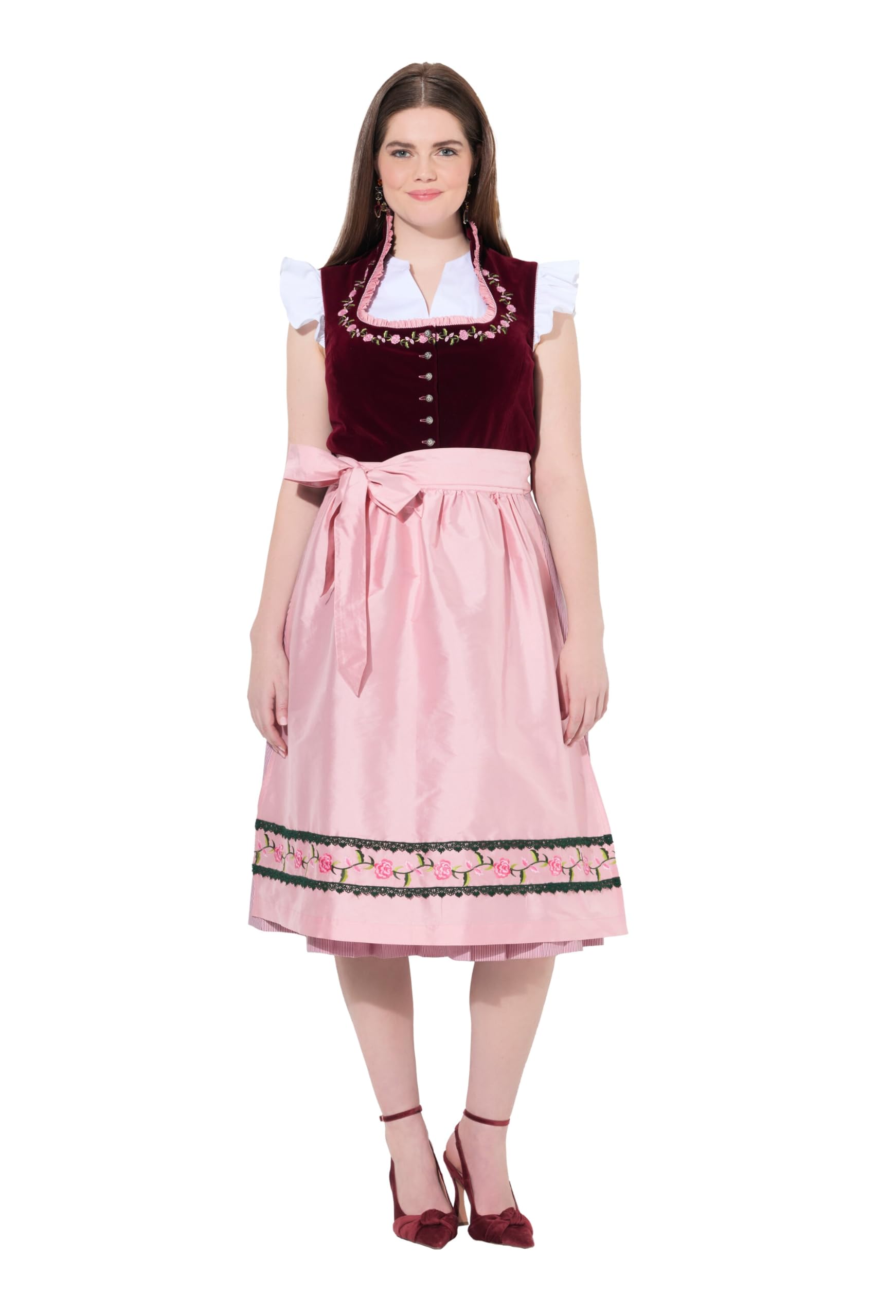 Ulla Popken Damen große Größen Übergrößen Plus Size Samt-Dirndl, Stickerei, Carré-Ausschnitt, ärmellos 842947