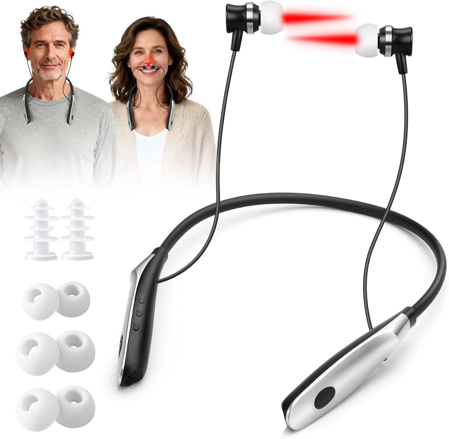Tinnitus Infrarot OhrstöPsel, Rotlichttherapiegerät für Nase und Ohren, 2-in-1 Rotlichttherapiegerät, Rotlichtgerät für Tinnitus,Schnelle Hilfe bei Ohrgeräuschen