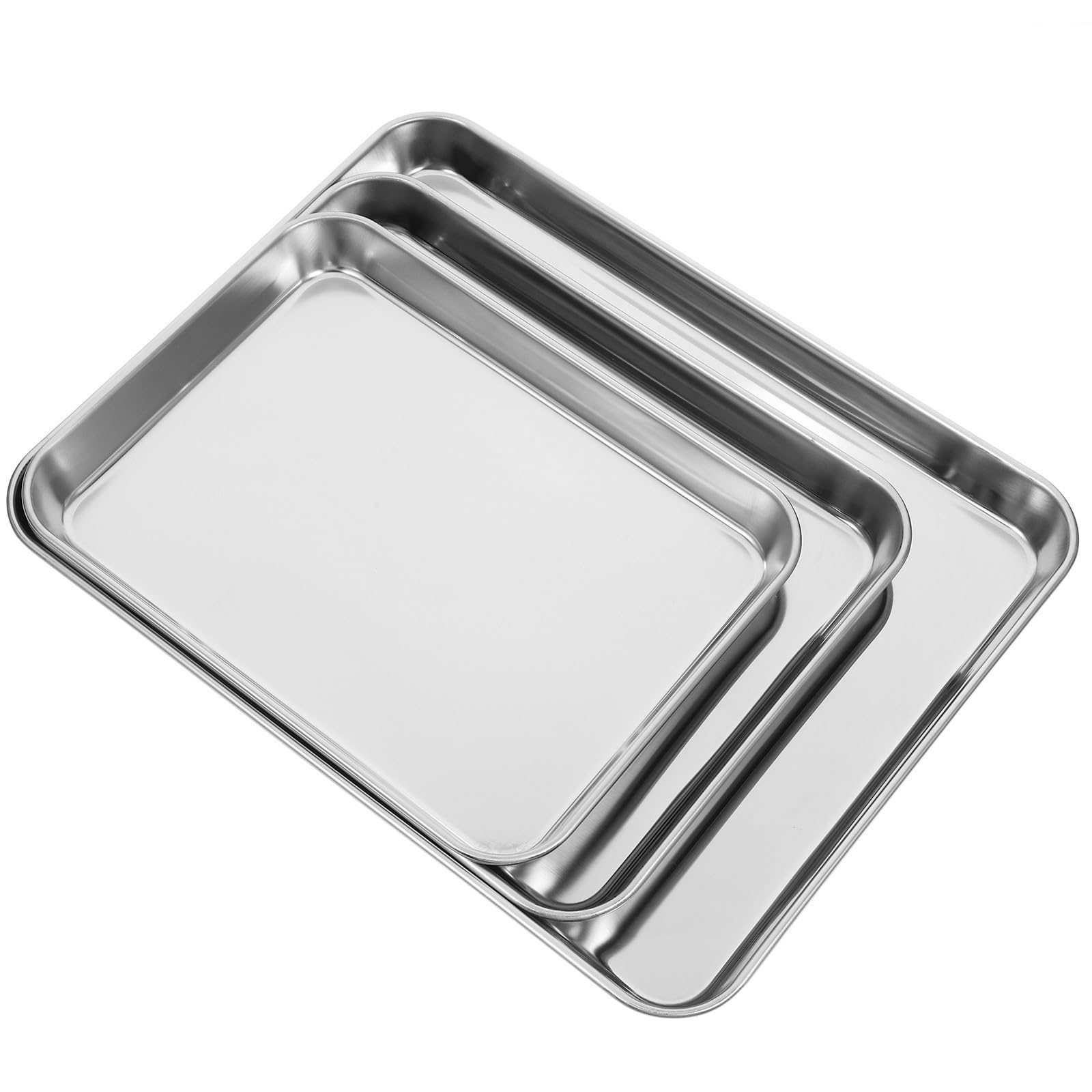 SHOWERORO 3 Bandejas para Hornear de Acero Inoxidable 430 Rectangulares Superficie Lisa y Fácil Limpieza para Camping y Reuniones Familiares