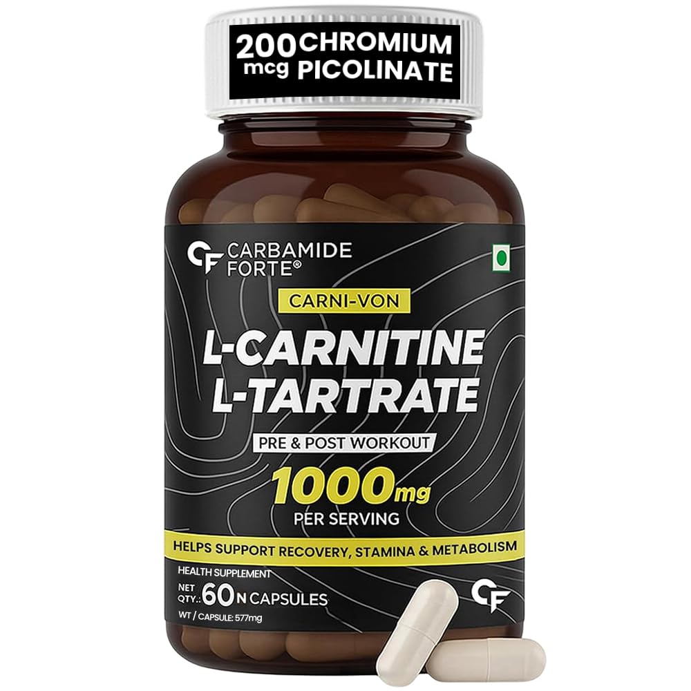 Carbamide Forte L-Carnitine 1000mg Capsules for Men & Women | L Carnitine Tartrate capsules | Pre Workout Supplement - 60 Veg Capsules