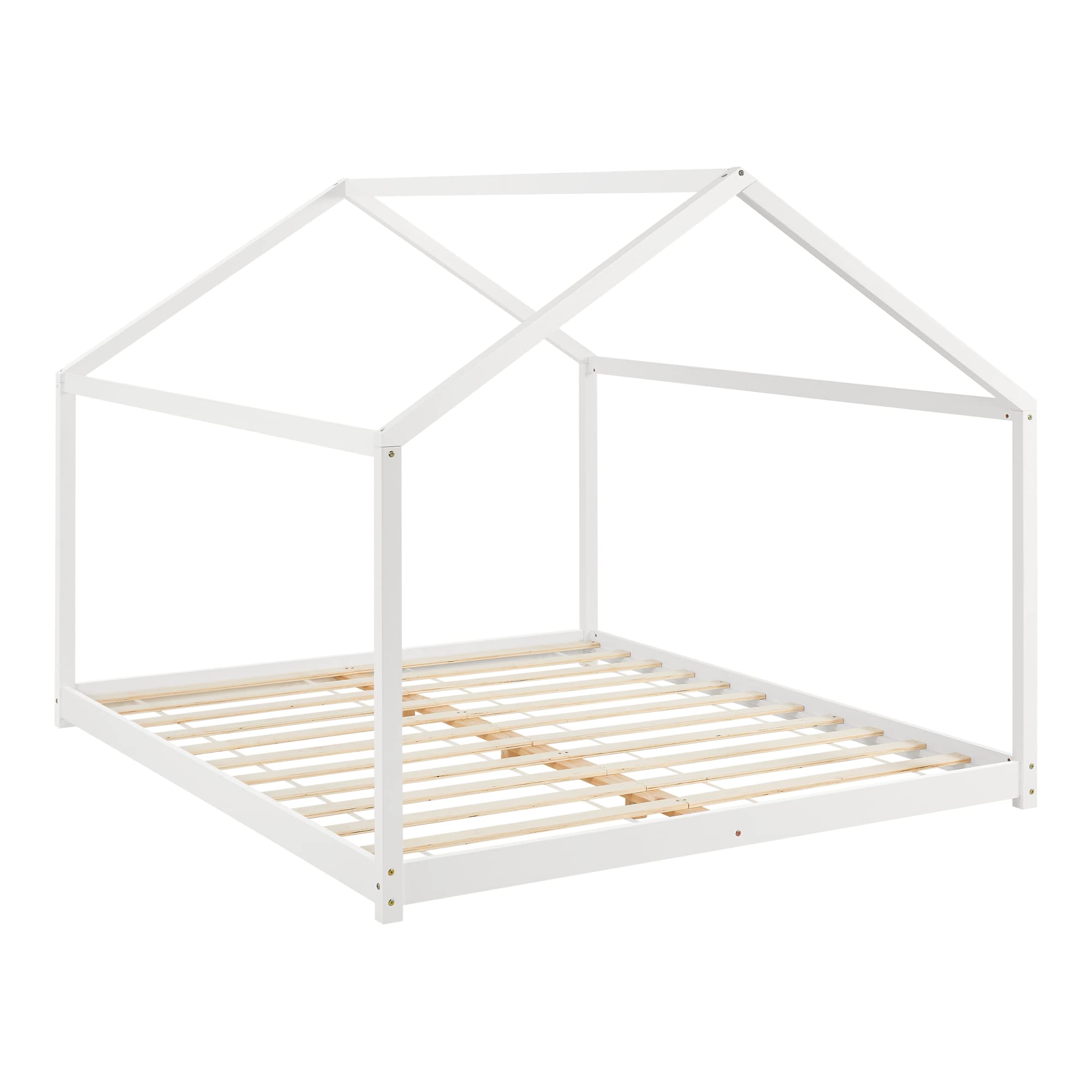 [en.casa] Kinderbett Cerro Hausbett Jugendbett Bettenhaus mit Lattenrost Montessori Bett aus massiver Kiefer Bettgestell 160x200cm Weiß