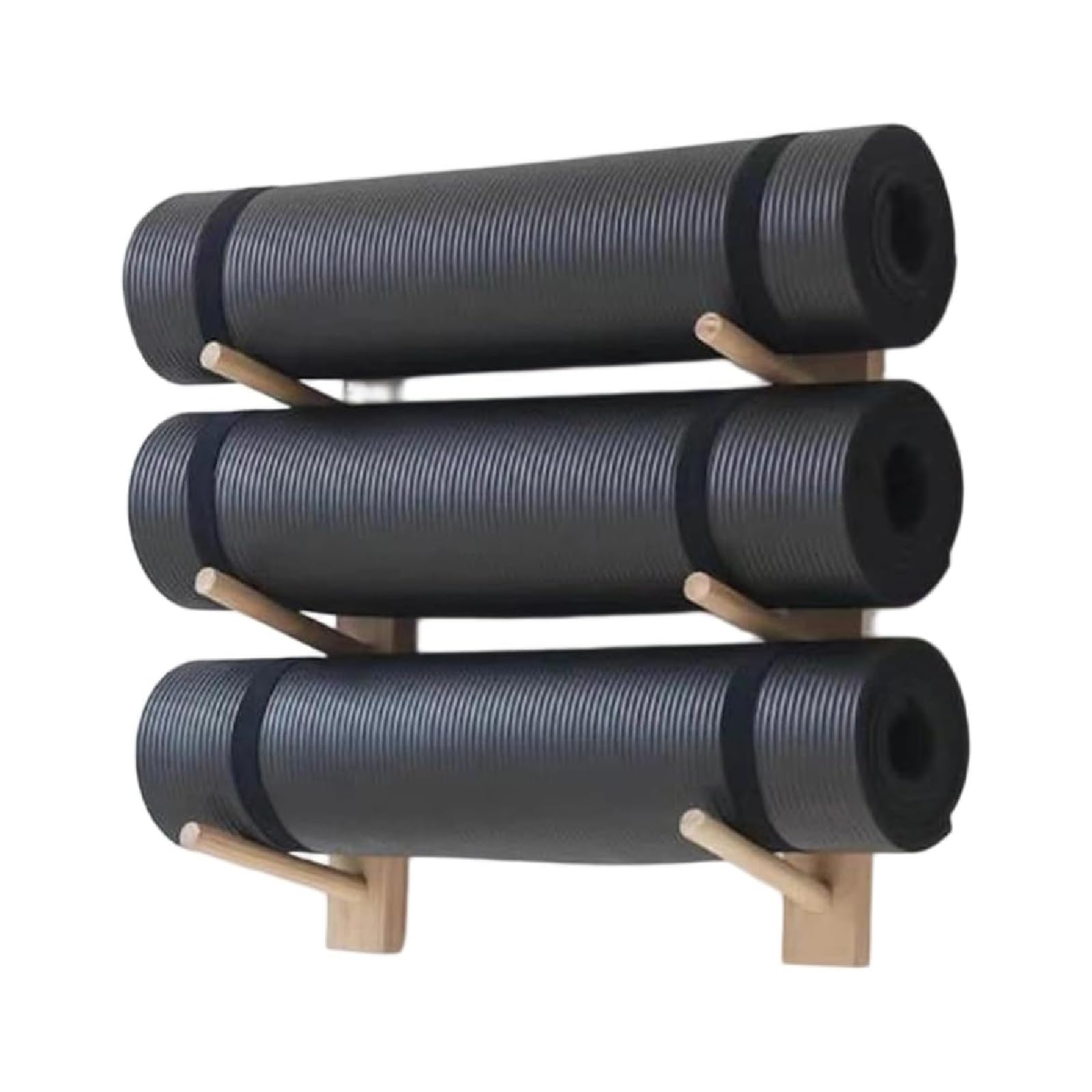 Étagère murale tapis de yoga et fitness en bois : support de rangement multi-niveaux