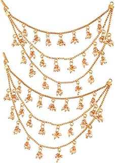 Aheli Indian Rajwada Style Triple Layer Pearls Ear Chain To Hair Accessory Ethnic Wedding Traditional Fashion Jewelry Gift for Women