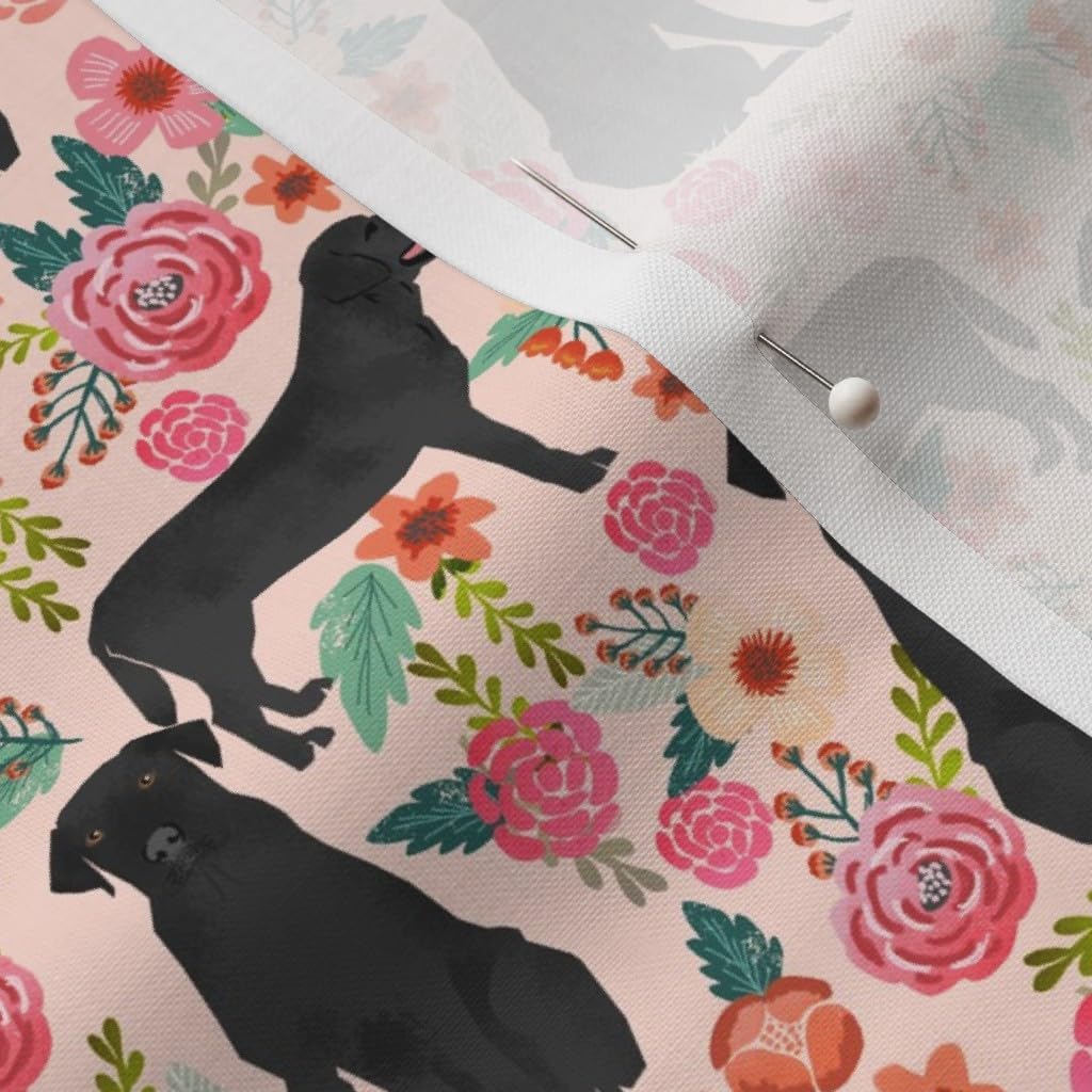 Spoonflower Fabric - Floral, Black Lab, Pink, Dog, Labrador, Pet, Flowers, Retriever Printed on Petal Signature Cotton Fabric by The Yard - Sewing Quilting Apparel Crafts Decor
