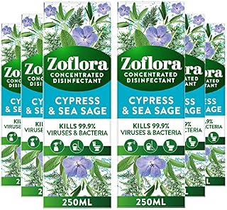 Zoflora Cypress & Sea Sage 6pc x 250ml, Concentrated 3-in-1 Multipurpose Disinfectant (Packaging May Vary) Kills 99.9% of Bacteria & Viruses