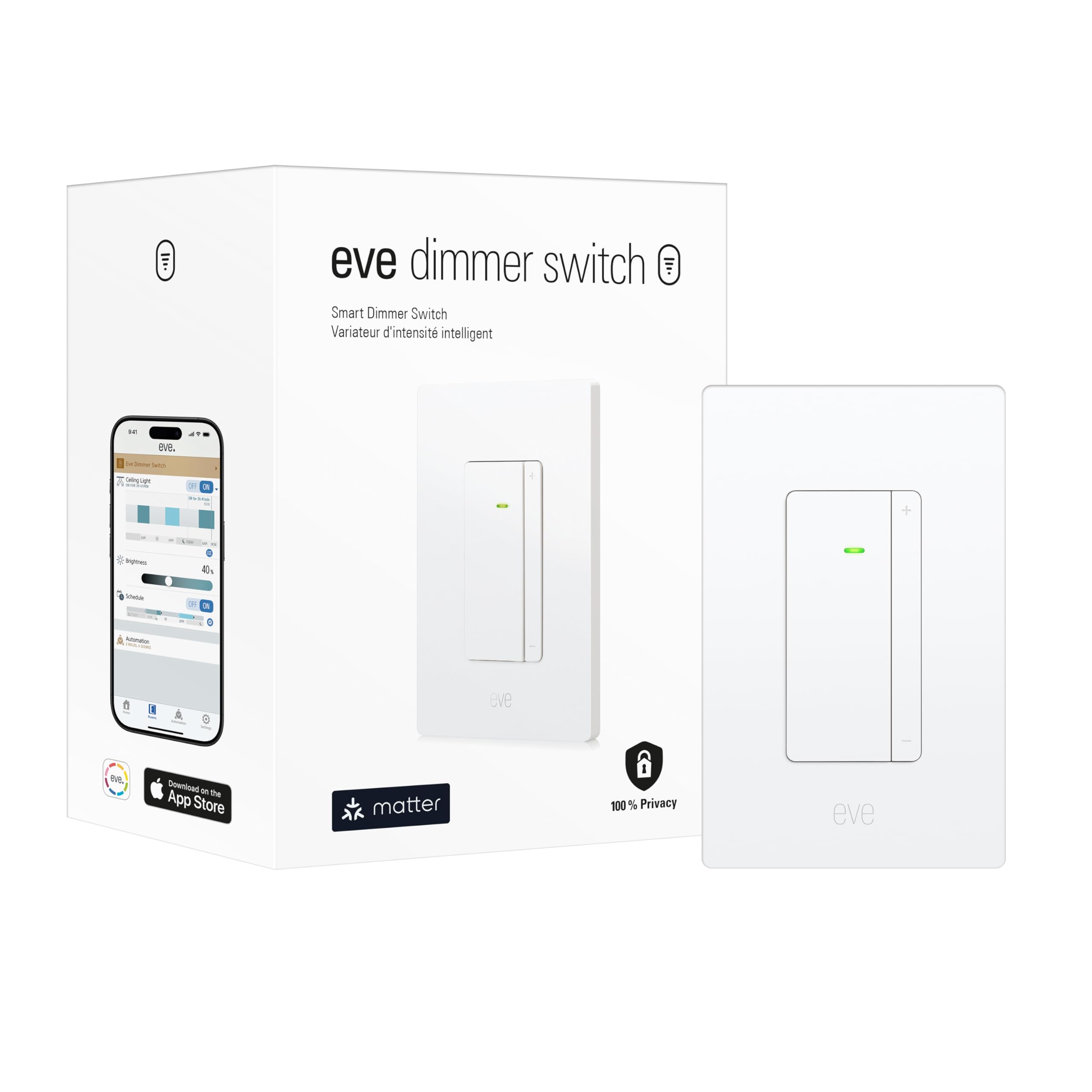 Eve Dimmer Switch (Matter) – Smart Dimmer Switch, for Apple Home/Alexa/Google Home/SmartThings; for Single-Pole & 3-Way switches; Thread, Requires Thread Border Router and Neutral Wire; UL-Certified