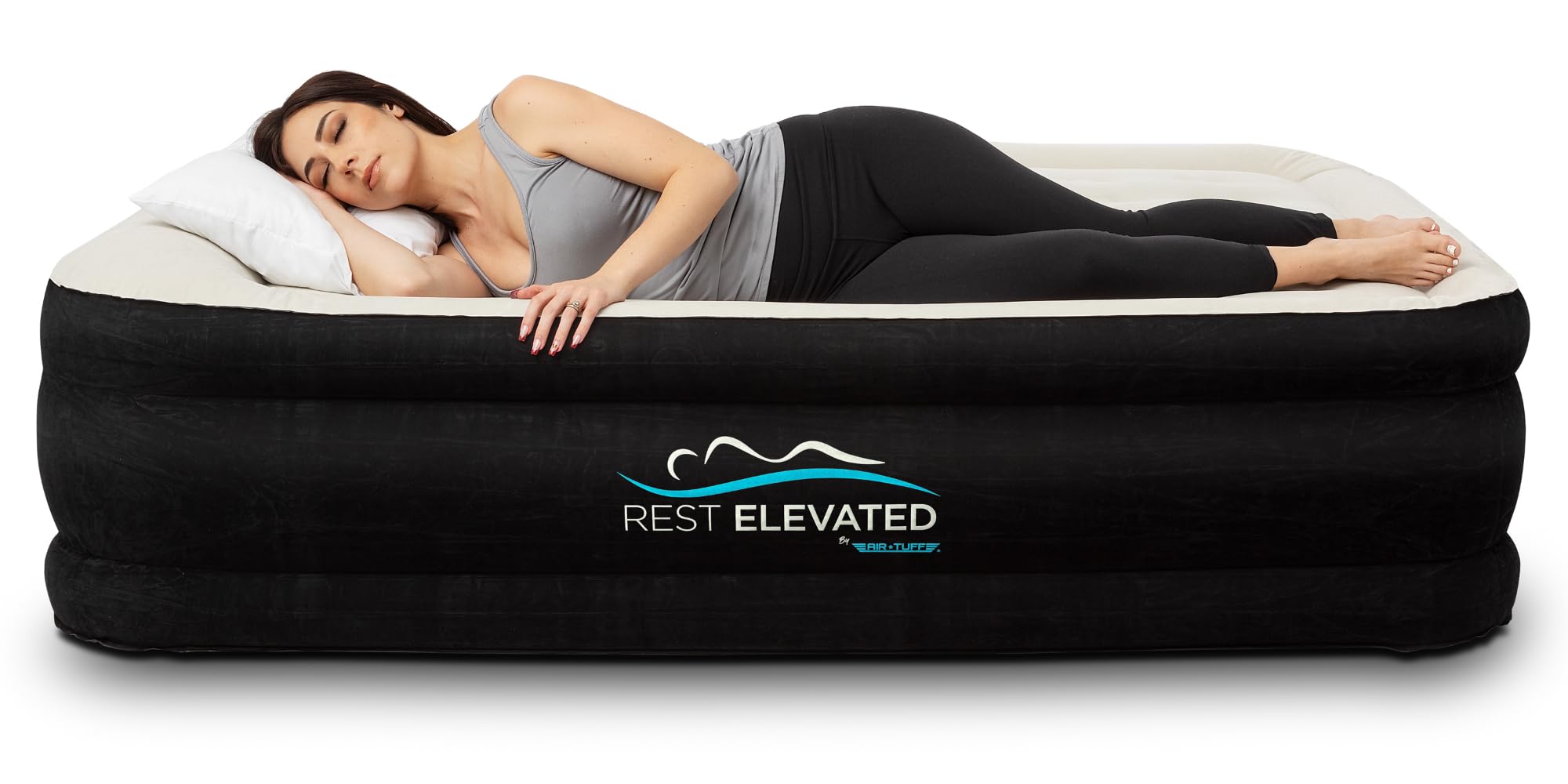 Full Raised Air Mattress with Built-in Pump, Pillow Top, Black