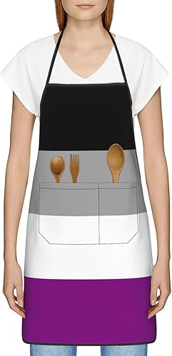 Miniatura 3 de Delantal de bandera del orgullo asexual, impermeable, con bolsillos, delantal de cocina, delantal de chef para hombres y mujeres, Blanco