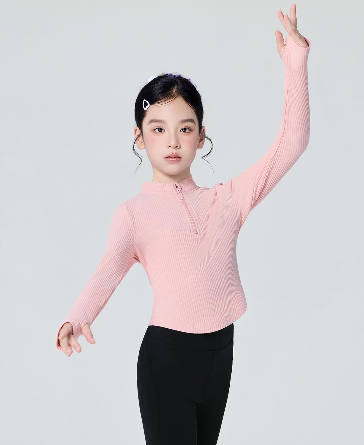 Daydance Girl's Ballet Sweater, Girls High Neck Pullover Dance Sweater with Thumb Hold Design - Image 2