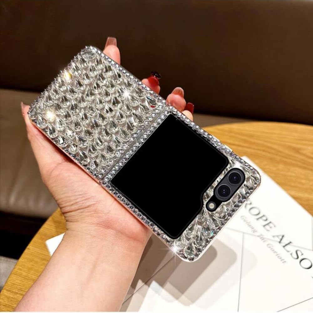 ENILSA Luxury Bling Full Rhinestone Phone Case for Samsung Galaxy Z Flip 5 4 3 Fashion Water Drop Diamond Hard PC Back Cover,Diamond,for Z Flip 3