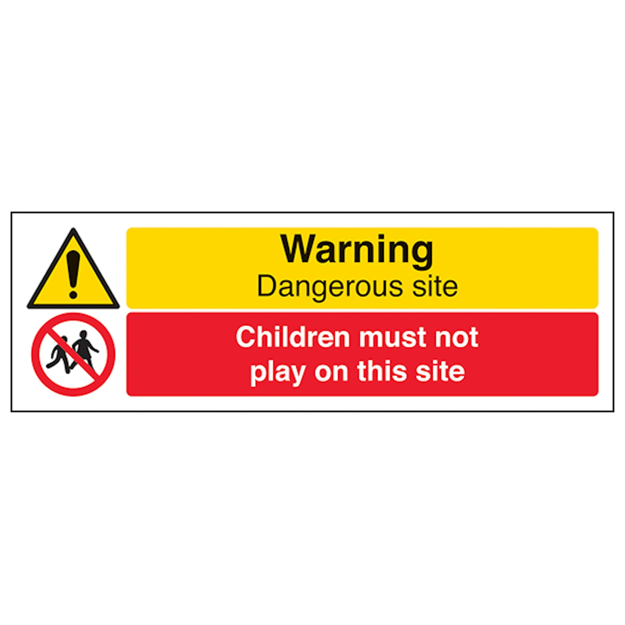 V Safety Warning Dangerous Site/Children Must Not Play On This Site - Landscape 300 x 100 mm - 2mm Rigid Plastic Safety Sign