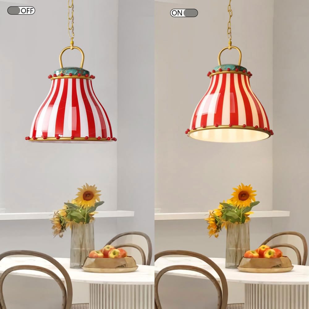 Amerikanischer Kronleuchter Vintage Rot Und Weiß Gestreift Design Glas Lampenschirm Pendelleuchte Heimdekoration Zirkus Design Hängende Deckenleuchte