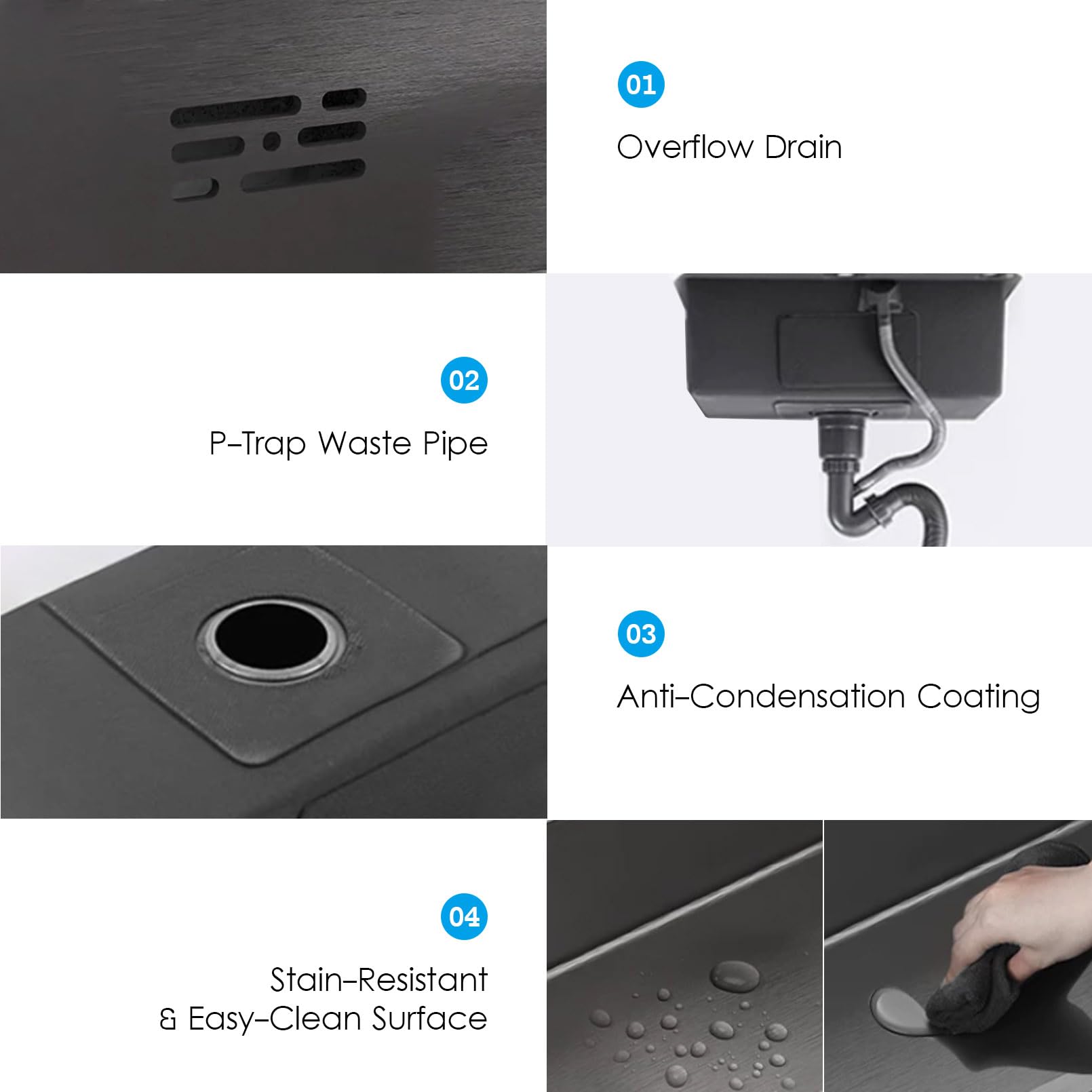 Fregadero Exterior para Jardín y Terraza con Mueble de Aluminio Impermeabile, Fregadero de Una Cubeta de Acero Inox Gris Antracita con Grifo, Dispensador y Tubo de Desagüe 68cm