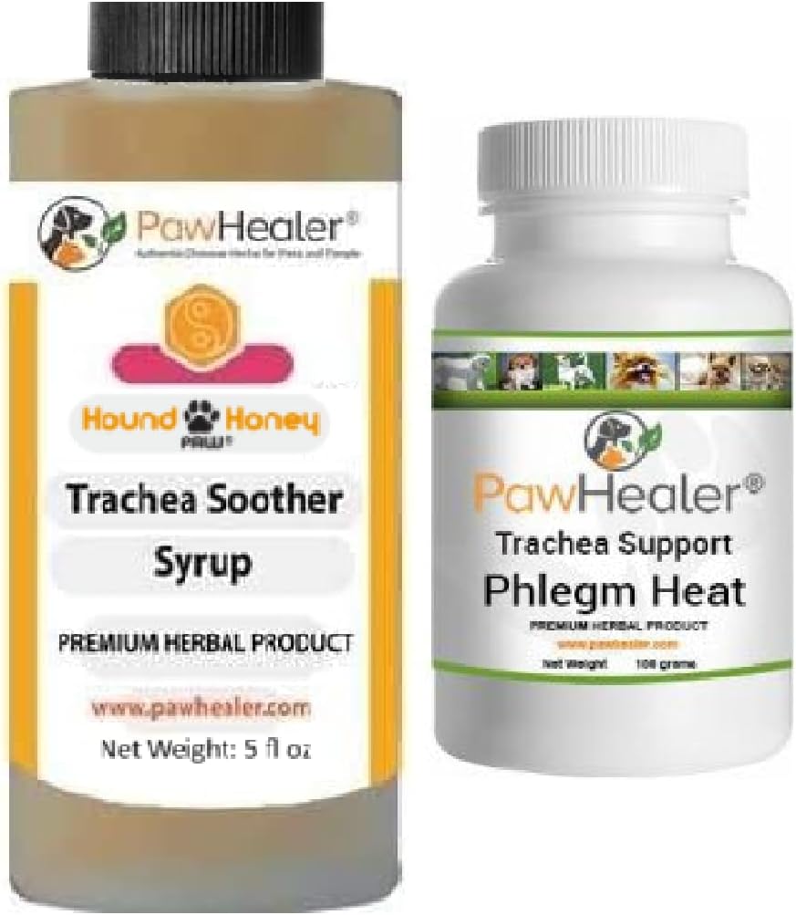 with Trachea Support: Phlegm Heat - Natural Herbal Remedy for Symptoms of Collapsed Trachea for Dogs - Combo of (1 Bottle) 5 fl oz Syrup & (1 Bottle) 100 Grams Powder