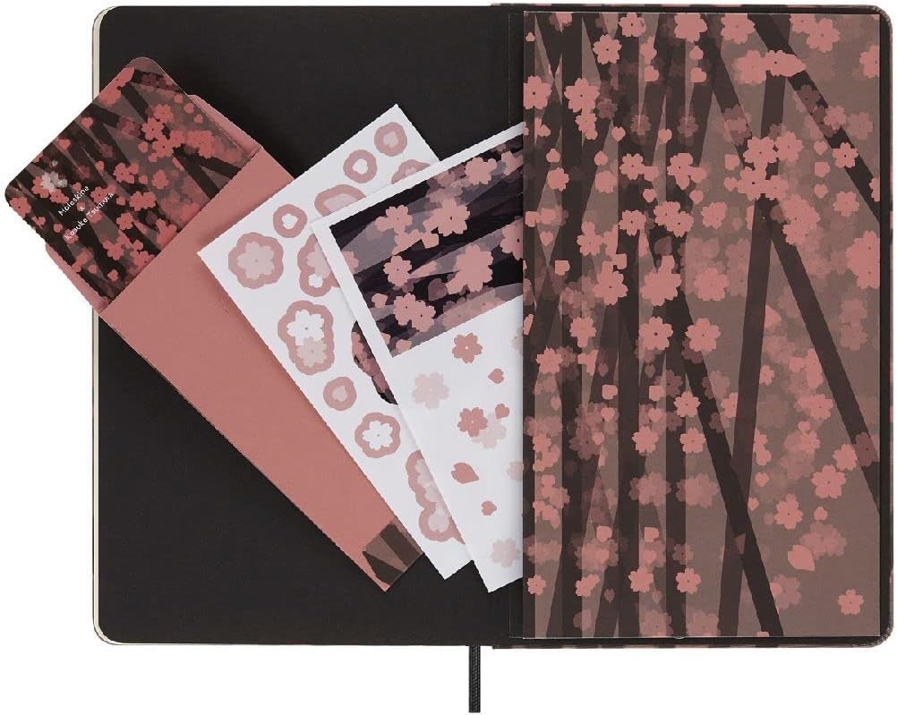 Moleskine Limited Edition Sakura Creative Set, Notebook and Pencils, Hard Cover, Large (5" x 8.25"), Plain/Blank, Floral, 176 Pages