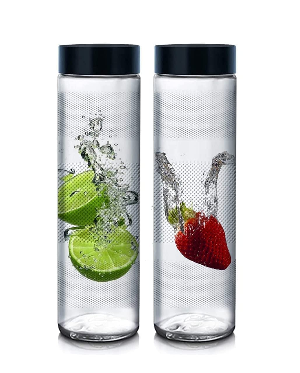 FOMQUAZLI Glass Water Bottles,Reusable Glass Juicing Bottle with Black