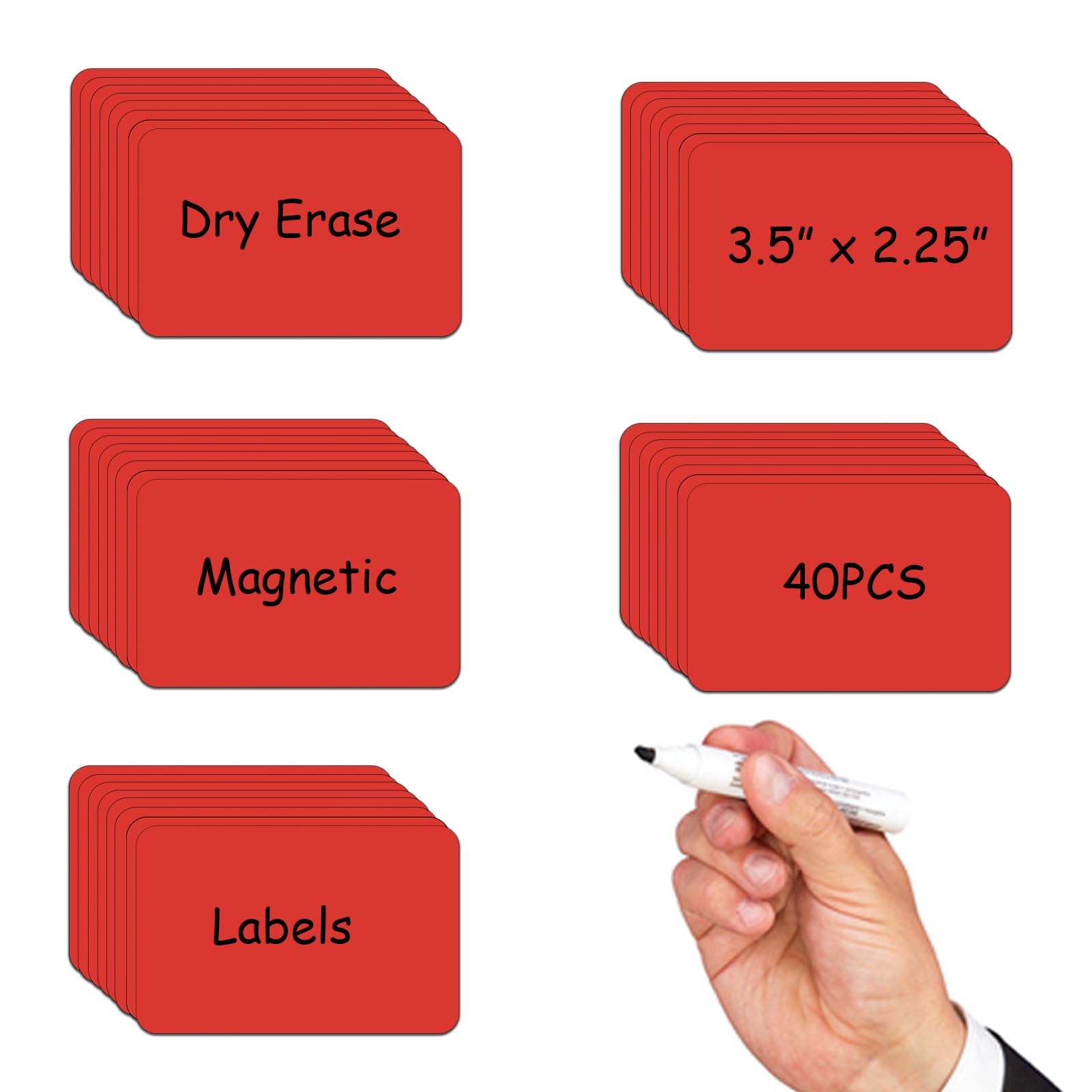 3.5x2.25 Magnetic Name Tags (Pack of 40),Write On Magnets,Teacher Must Have for Classroom,Supplies Office&Cabinet&whiteboard&Fridge&Locker (Red)