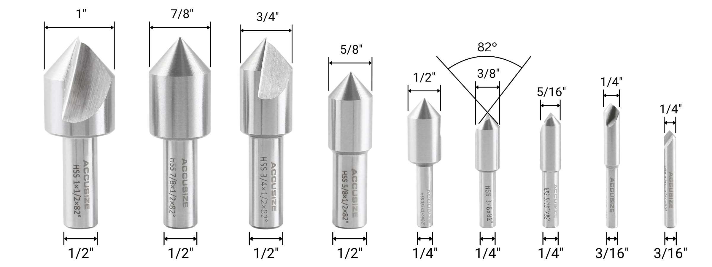 Accusize Countersink Set - 9 Piece HSS -2 Accusize Countersink Set - 9 Piece HSS -2